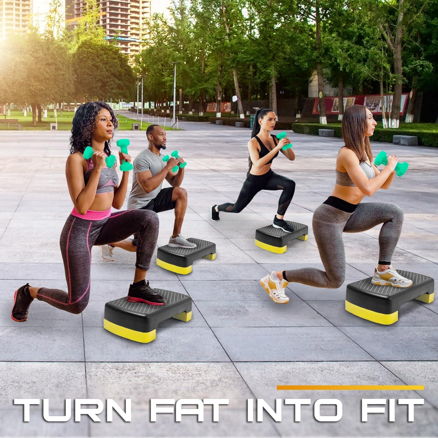 image:imageYes4All 189 Aerobic Exercise Step Platform with 2 Risers Adjustable Height Workout Stepper 3 51 for Home GymE YellowBlack