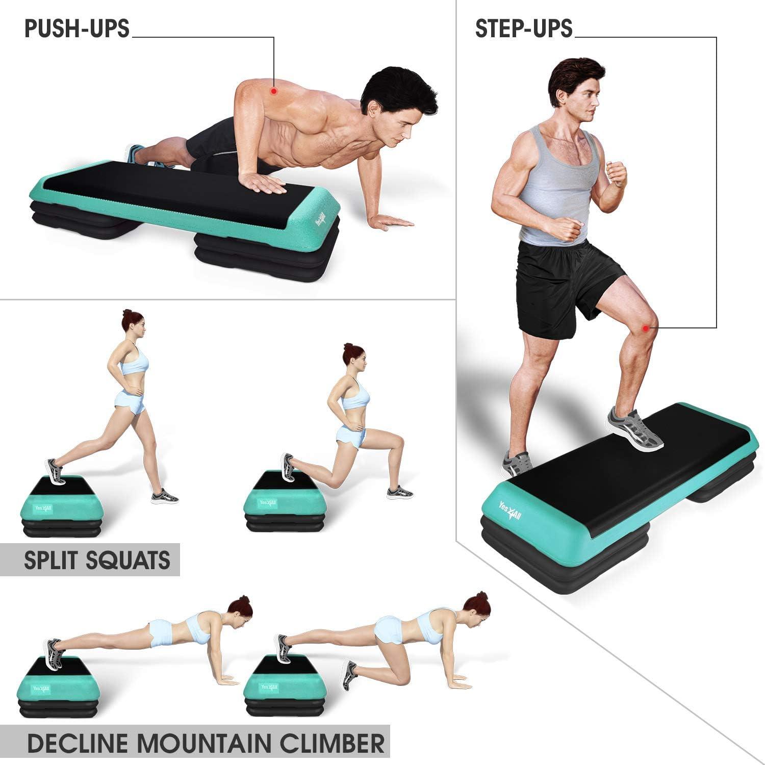 image:imageYes4All 189 Aerobic Exercise Step Platform with 2 Risers Adjustable Height Workout Stepper 3 51 for Home GymH Black