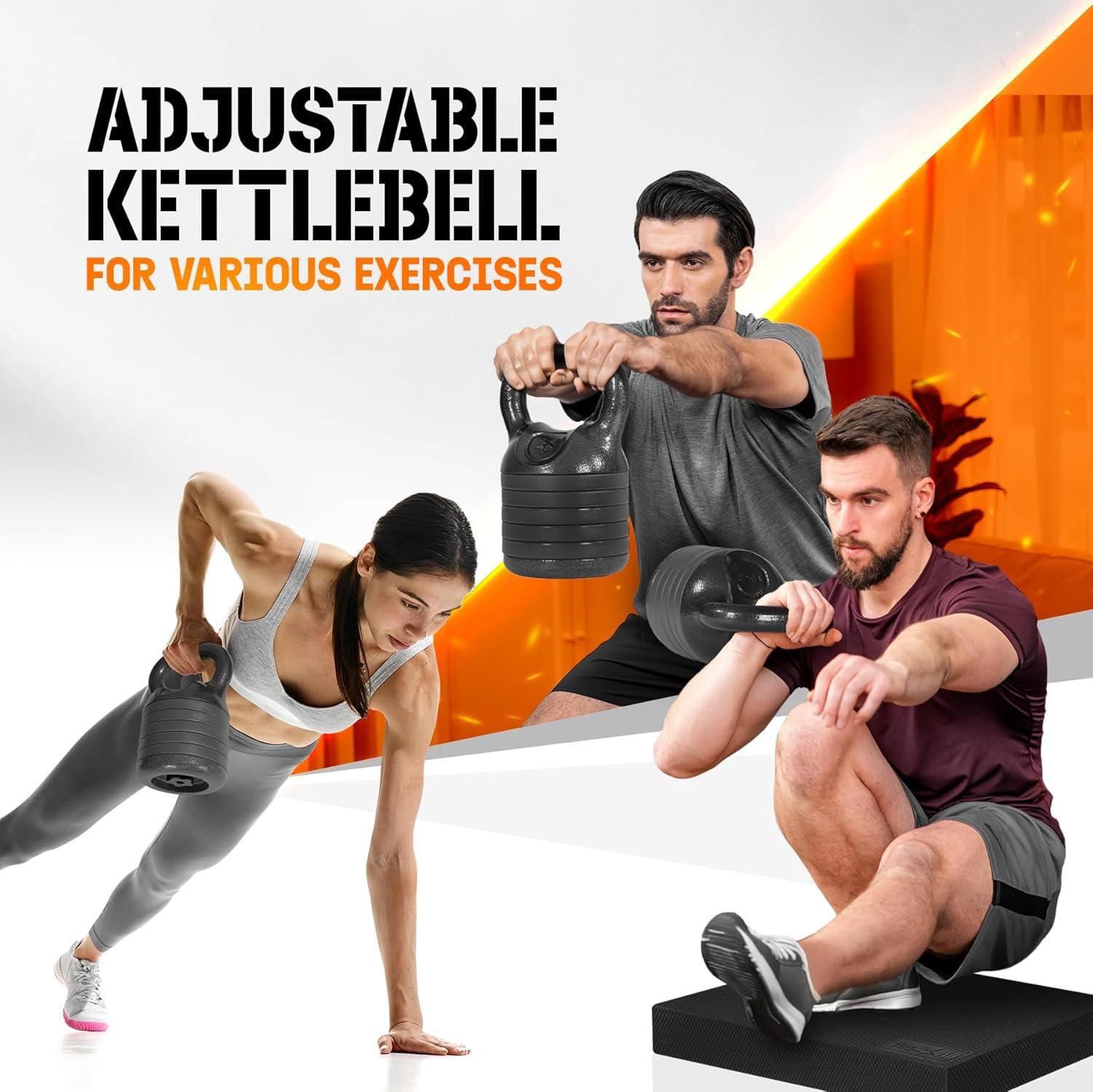 image:imageYes4All Adjustable Kettlebell Set 2040 LB Weight Set Solid Cast Iron Handle with Spacer Disks amp Secure Lock SpaceSaving Kettlebell for Home Gym Strength Training Black20lbs