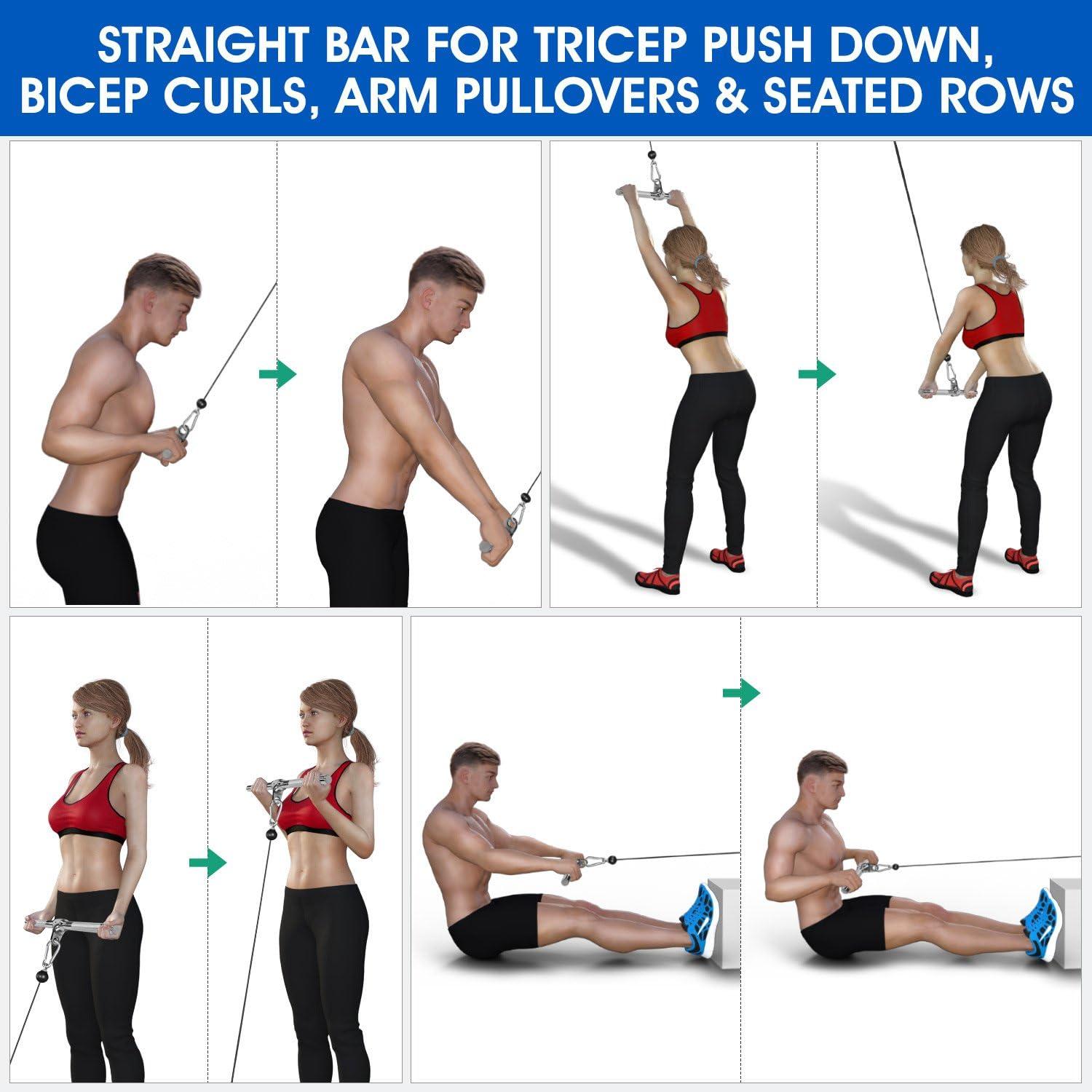 image:imageYes4All Cable Machine Attachment Row Handles Tricep Rope Straight Bar V Bar LAT Pulldown Accessories Load 880 LB for Home GymA Straight Bar Chrome