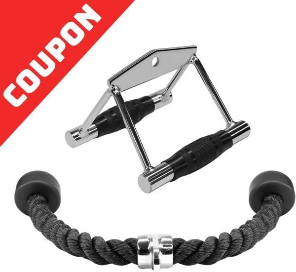image:imageYes4All Cable Machine Attachment Row Handles Tricep Rope Straight Bar V Bar LAT Pulldown Accessories Load 880 LB for Home GymB Double D Handle TricepRope
