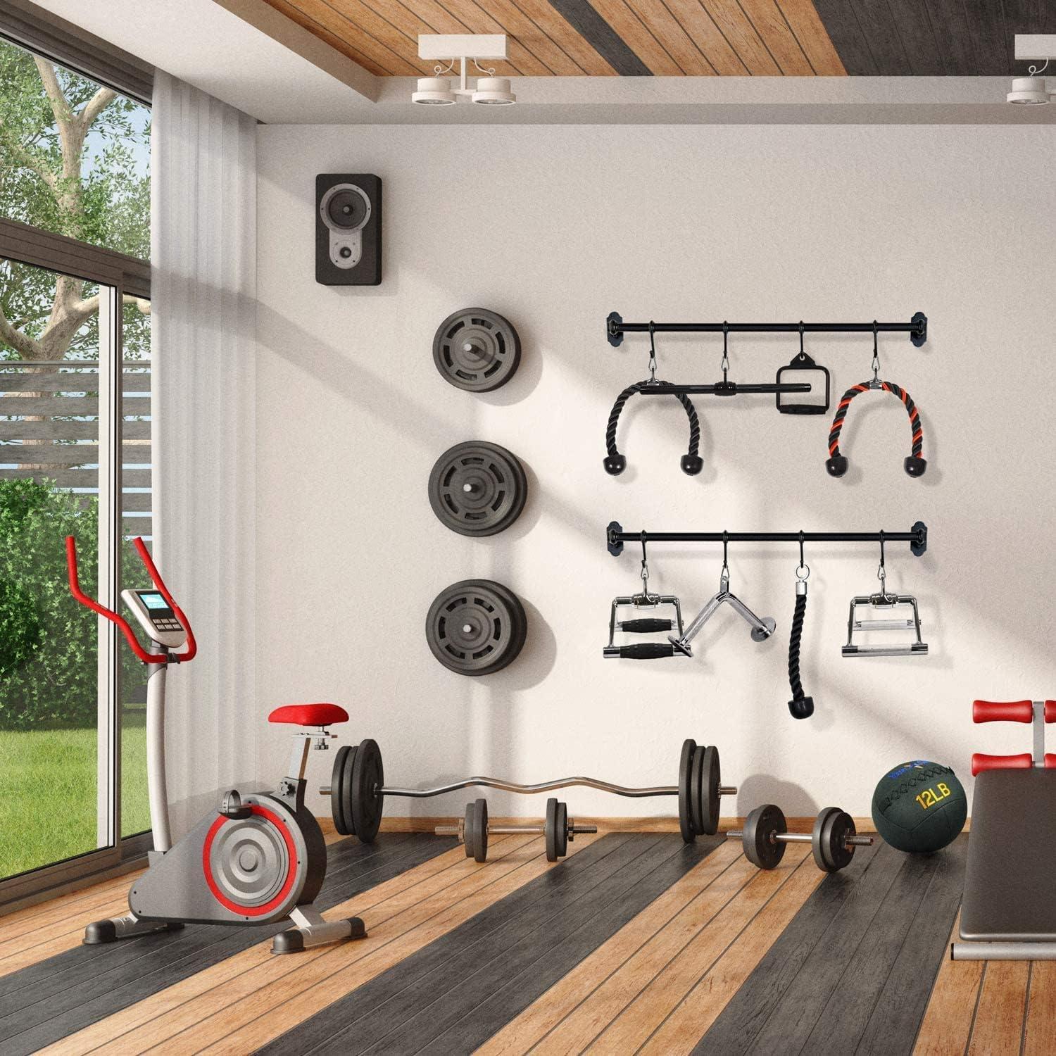 image:imageYes4All Cable Machine Attachment Row Handles Tricep Rope Straight Bar V Bar LAT Pulldown Accessories Load 880 LB for Home GymB Straight Bar Black