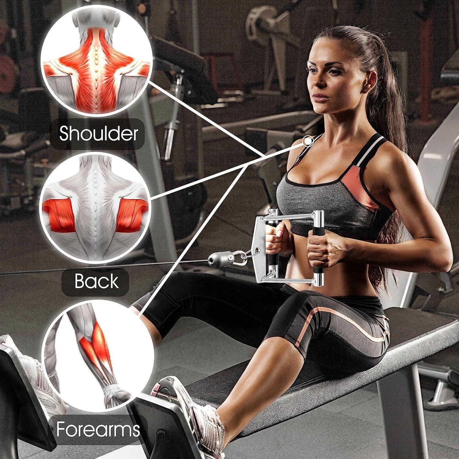 image:imageYes4All Cable Machine Attachment Row Handles Tricep Rope Straight Bar V Bar LAT Pulldown Accessories Load 880 LB for Home GymC Double D Handle Vshape Bar with Rubber