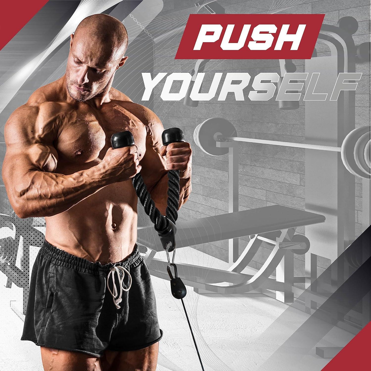 image:imageYes4All Cable Machine Attachment Row Handles Tricep Rope Straight Bar V Bar LAT Pulldown Accessories Load 880 LB for Home GymE Tricep Rope Double D Straight Bar V Bar