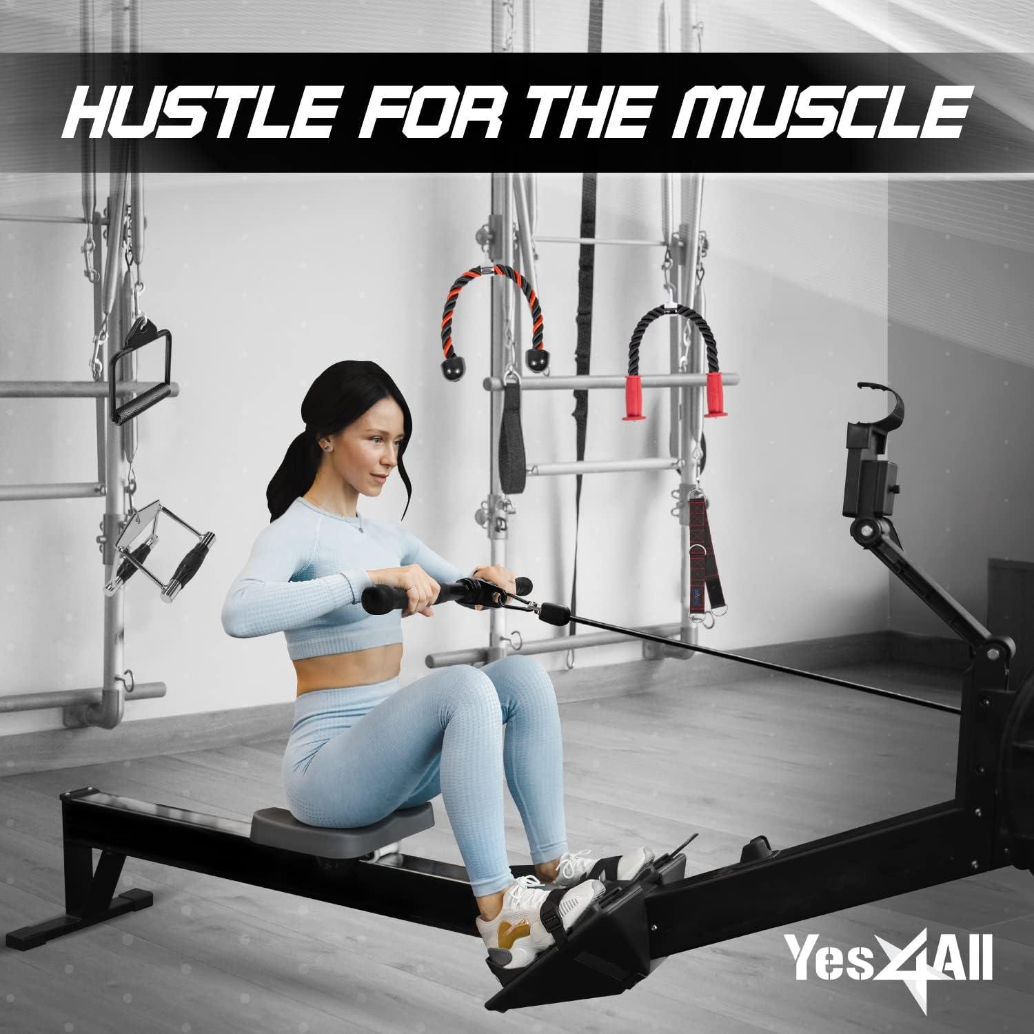image:imageYes4All Cable Machine Attachment Row Handles Tricep Rope Straight Bar V Bar LAT Pulldown Accessories Load 880 LB for Home GymG Black Tricep Rope Double D Straight Bar V Bar