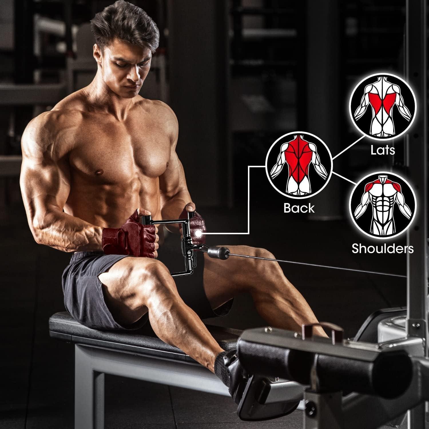 image:imageYes4All Cable Machine Attachment Row Handles Tricep Rope Straight Bar V Bar LAT Pulldown Accessories Load 880 LB for Home GymH Black Tricep Rope Double D Straight Bar V Bar Single D