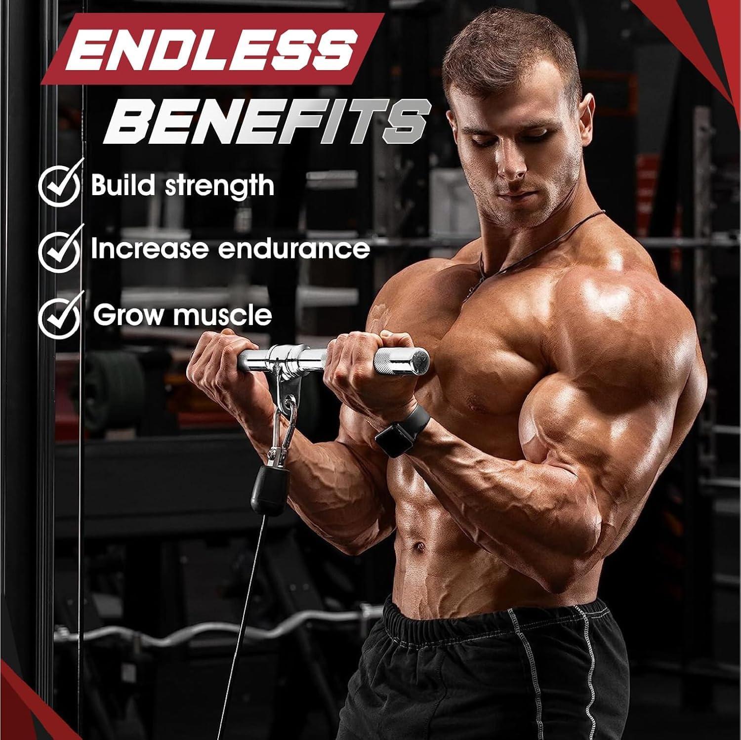 image:imageYes4All Cable Machine Attachment Row Handles Tricep Rope Straight Bar V Bar LAT Pulldown Accessories Load 880 LB for Home GymL Chrome Tricep Rope Straight Bar