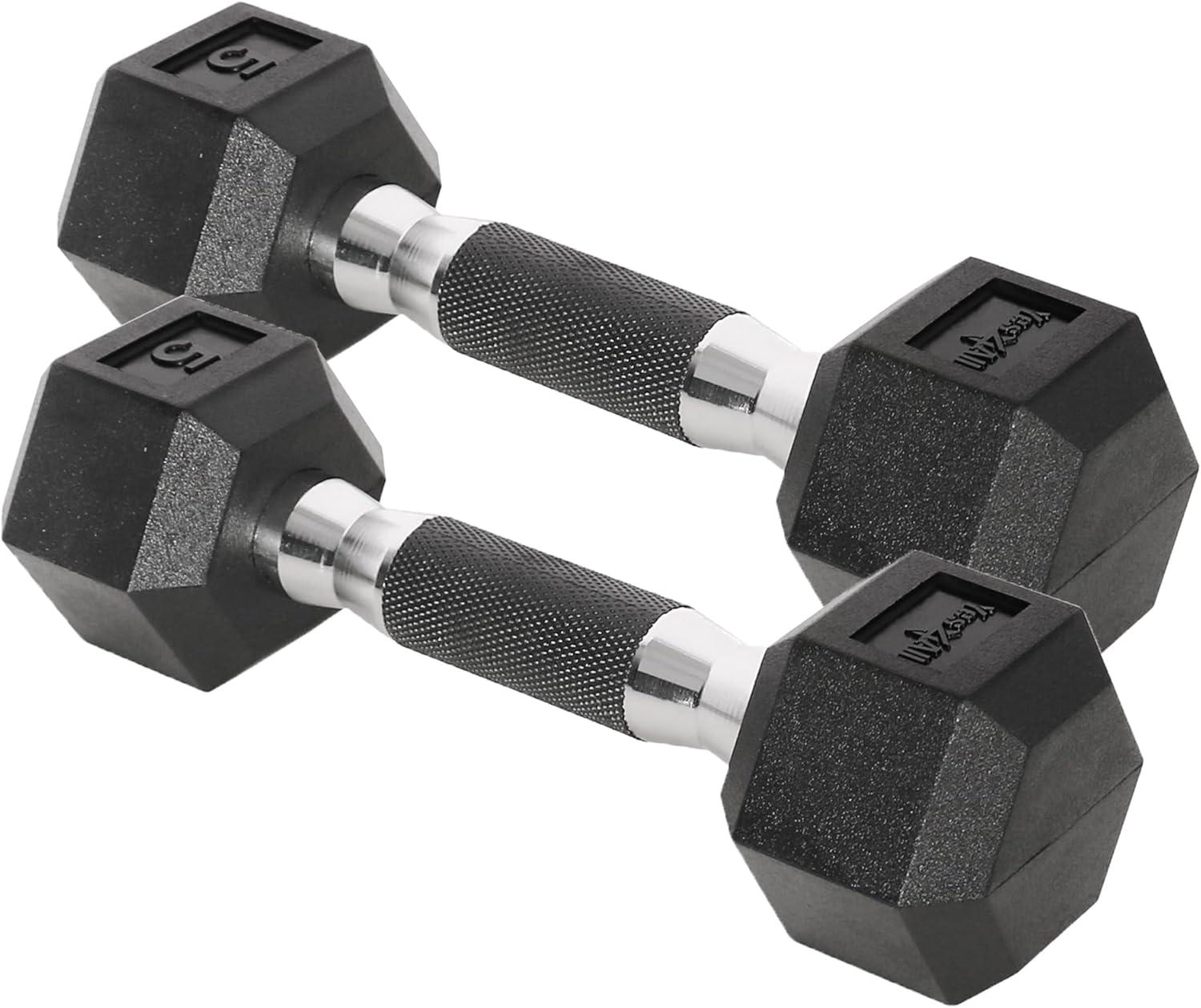 image:imageYes4All ChromeRubber Grip Encased Hex Dumbbells Hand Weights With AntiSlip 1030 LBS PairA 05lbs Pair