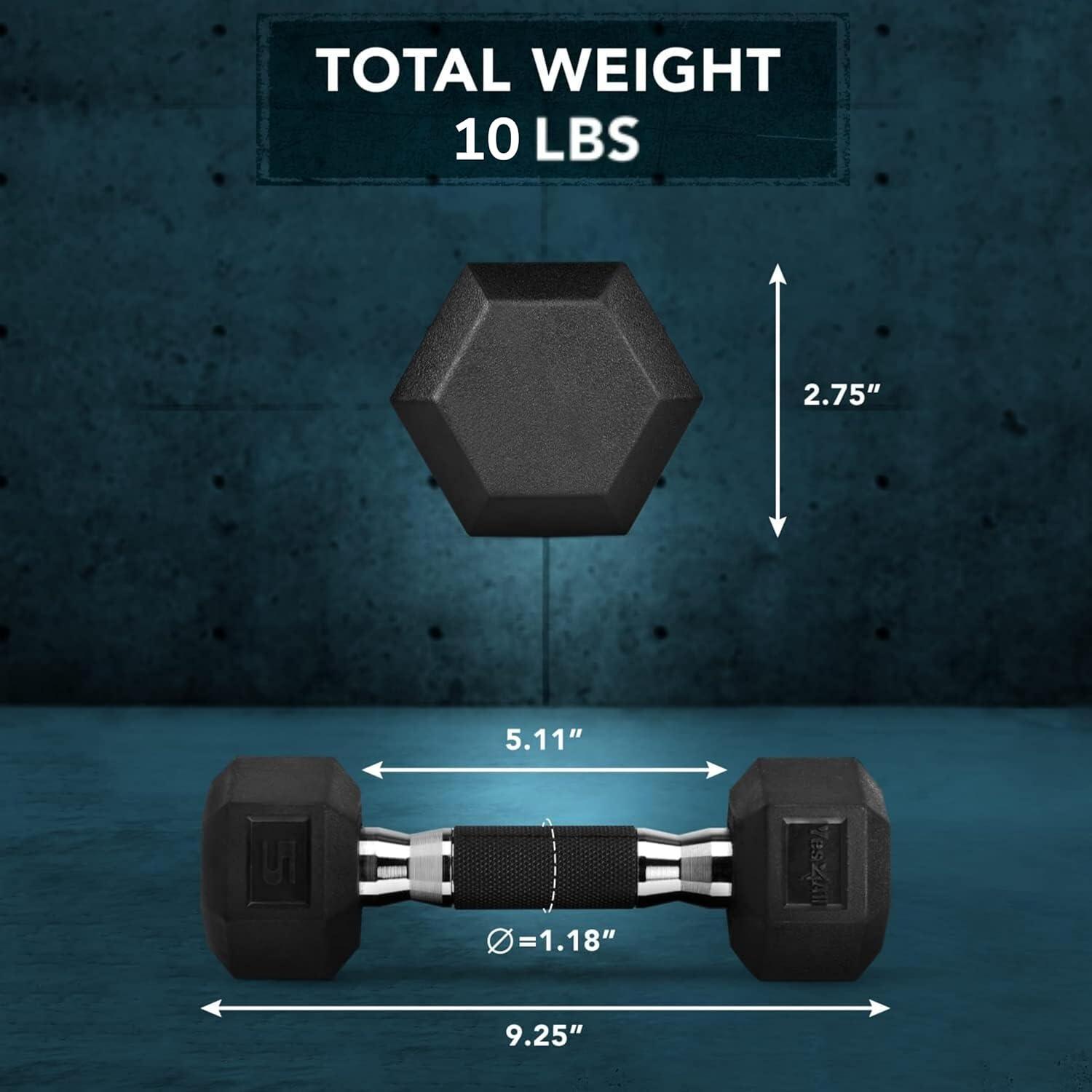 image:imageYes4All ChromeRubber Grip Encased Hex Dumbbells Hand Weights With AntiSlip 1030 LBS PairA 05lbs Pair