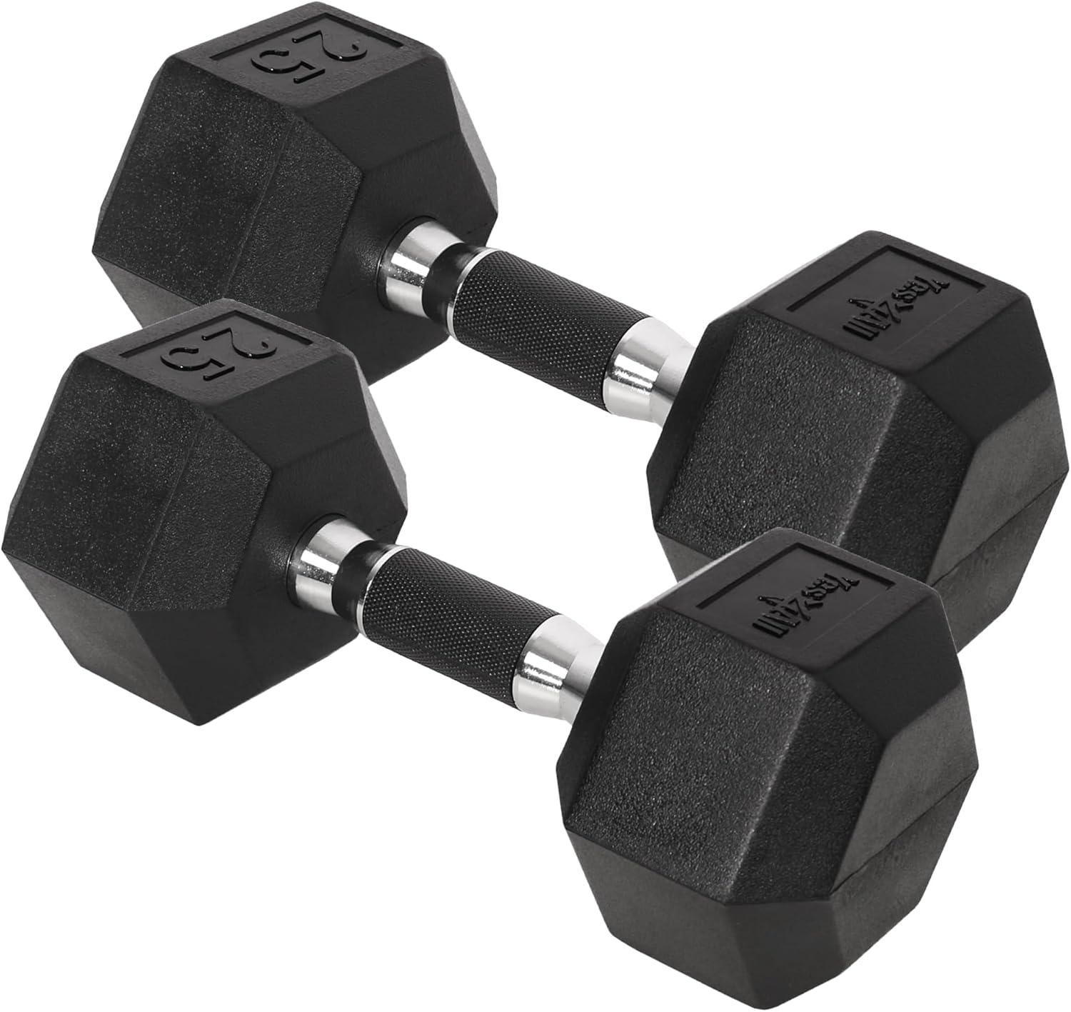 image:imageYes4All ChromeRubber Grip Encased Hex Dumbbells Hand Weights With AntiSlip 1030 LBS PairE 25lbs Pair