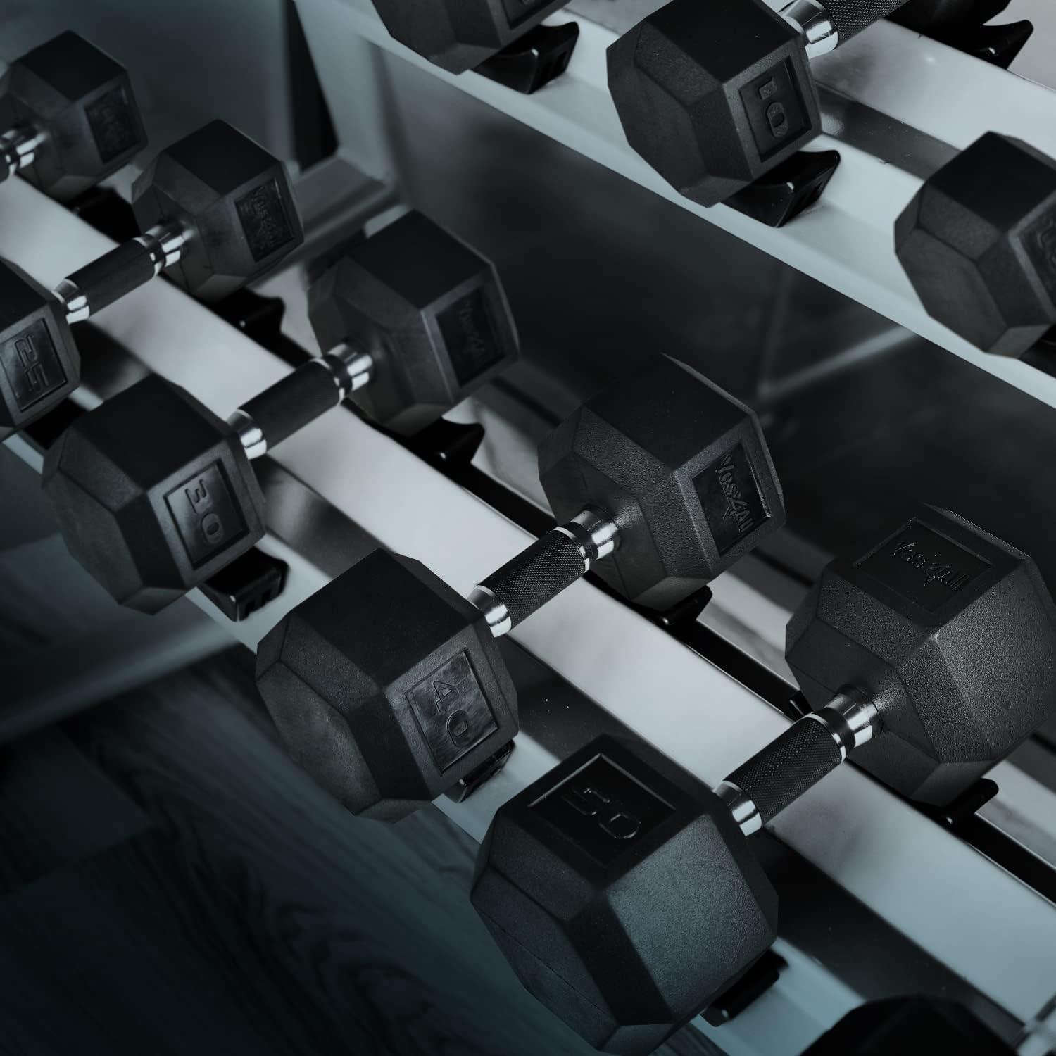 image:imageYes4All ChromeRubber Grip Encased Hex Dumbbells Hand Weights With AntiSlip 1030 LBS PairE 25lbs Pair