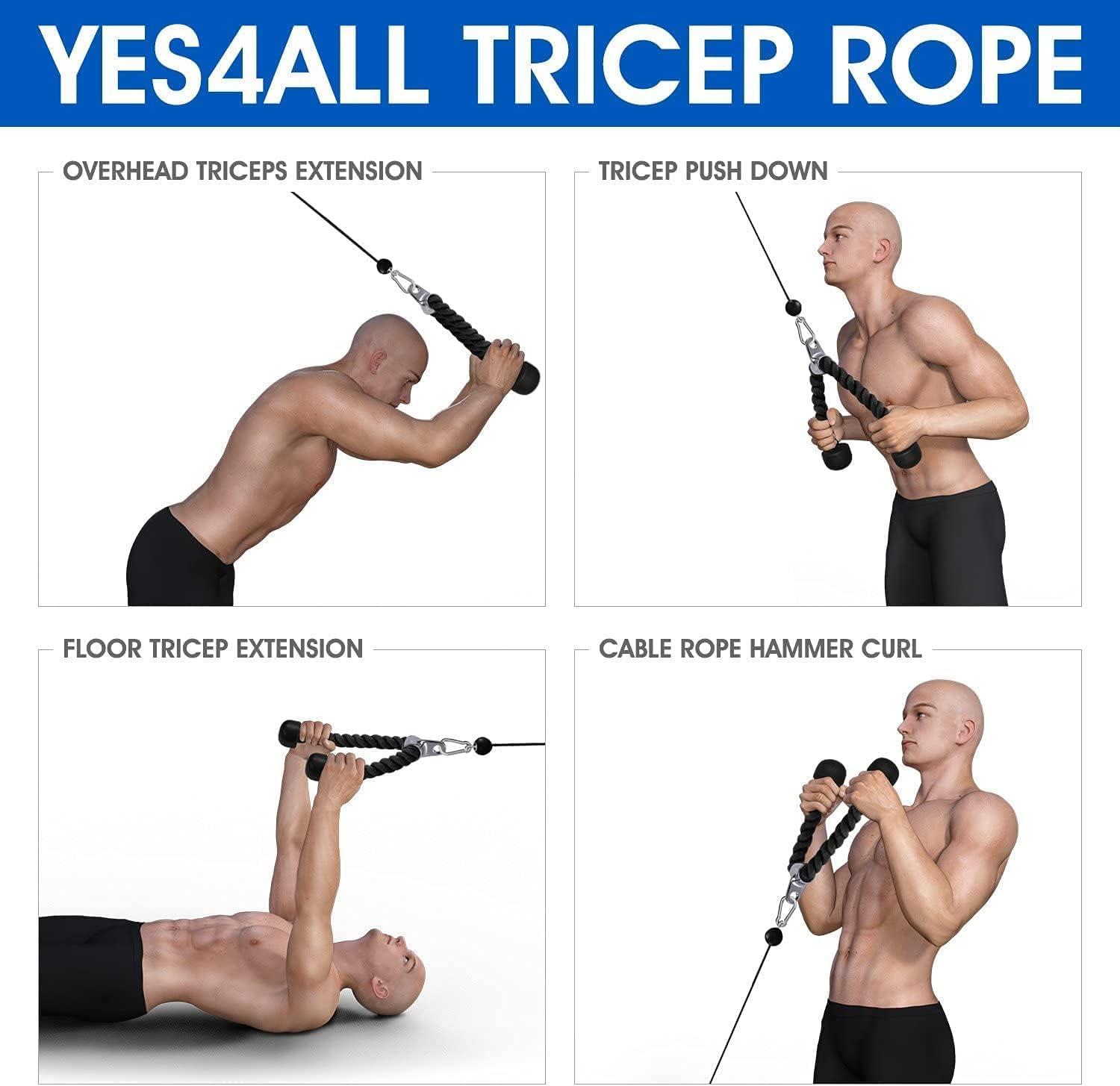 image:imageYes4All Deluxe Tricep Rope Cable Attachment 27 amp 36 inch with 4 Colors Exercise Machine Attachments Pulley System Gym Pull Down Rope with CarabinerG 27 Blue Black