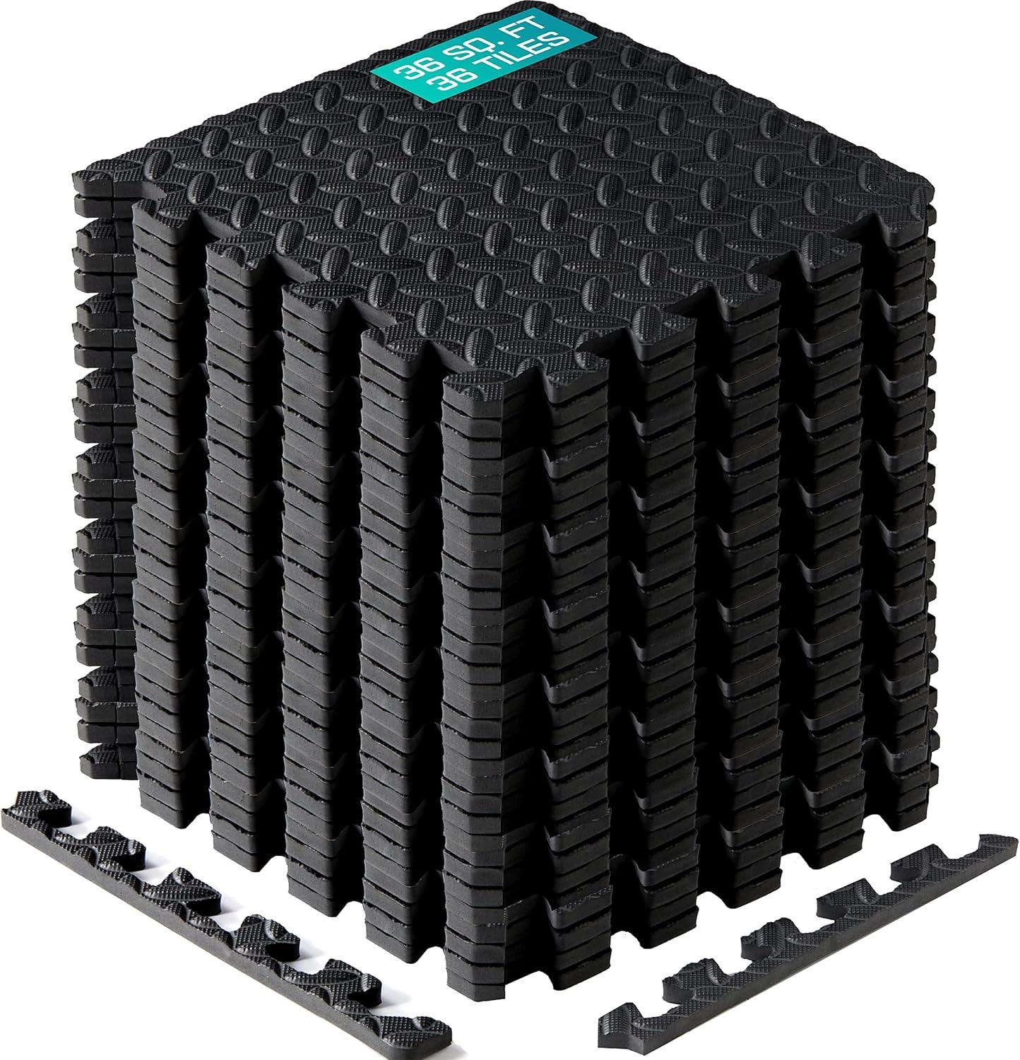 image:imageYes4All EVA Interlocking Mats Puzzle Floor Tiles Foam Floor Padding with Border for Furniture Home Space Living Room Garage 11153299 SQFTBlack