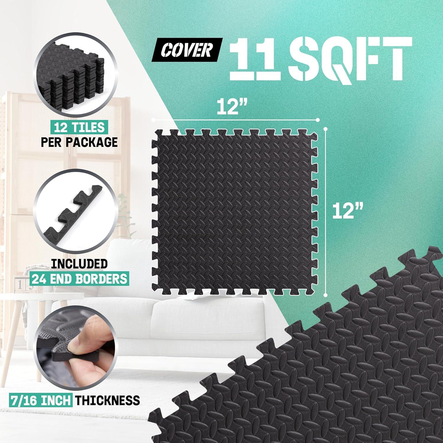 image:imageYes4All EVA Interlocking Mats Puzzle Floor Tiles Foam Floor Padding with Border for Furniture Home Space Living Room Garage 11153299 SQFTBlack