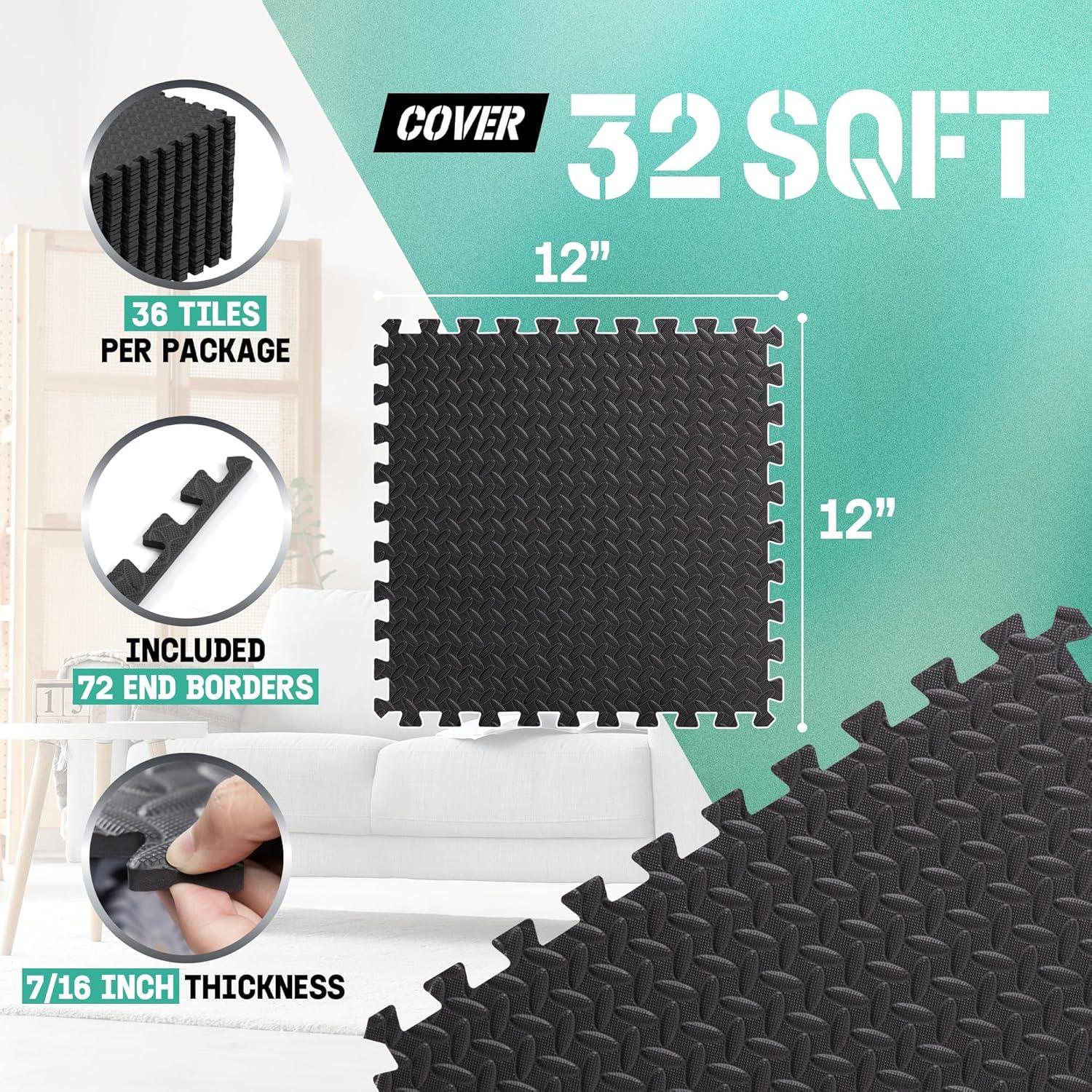 image:imageYes4All EVA Interlocking Mats Puzzle Floor Tiles Foam Floor Padding with Border for Furniture Home Space Living Room Garage 11153299 SQFTBlack