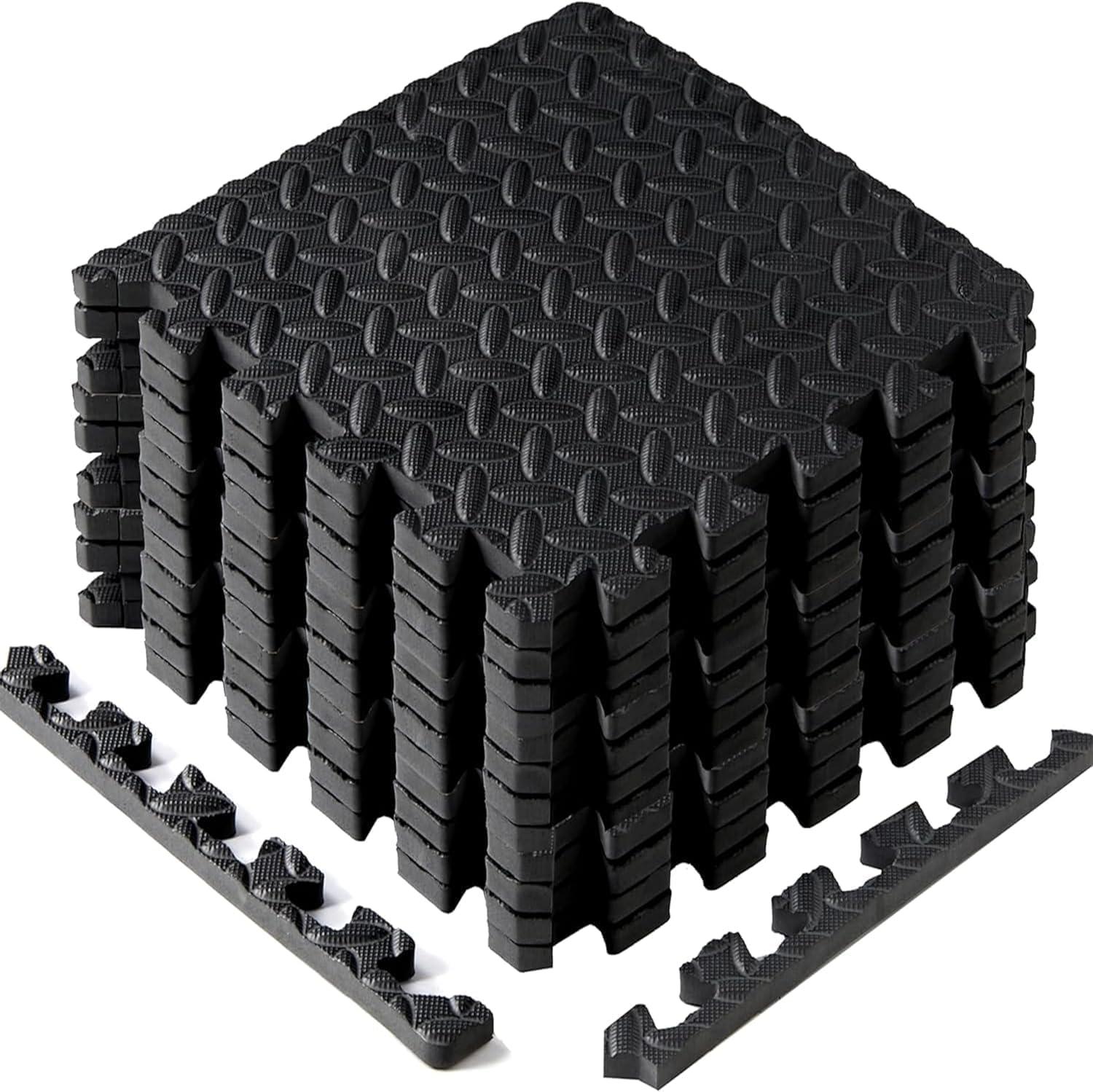 image:imageYes4All EVA Interlocking Mats Puzzle Floor Tiles Foam Floor Padding with Border for Furniture Home Space Living Room Garage 11153299 SQFTBlack
