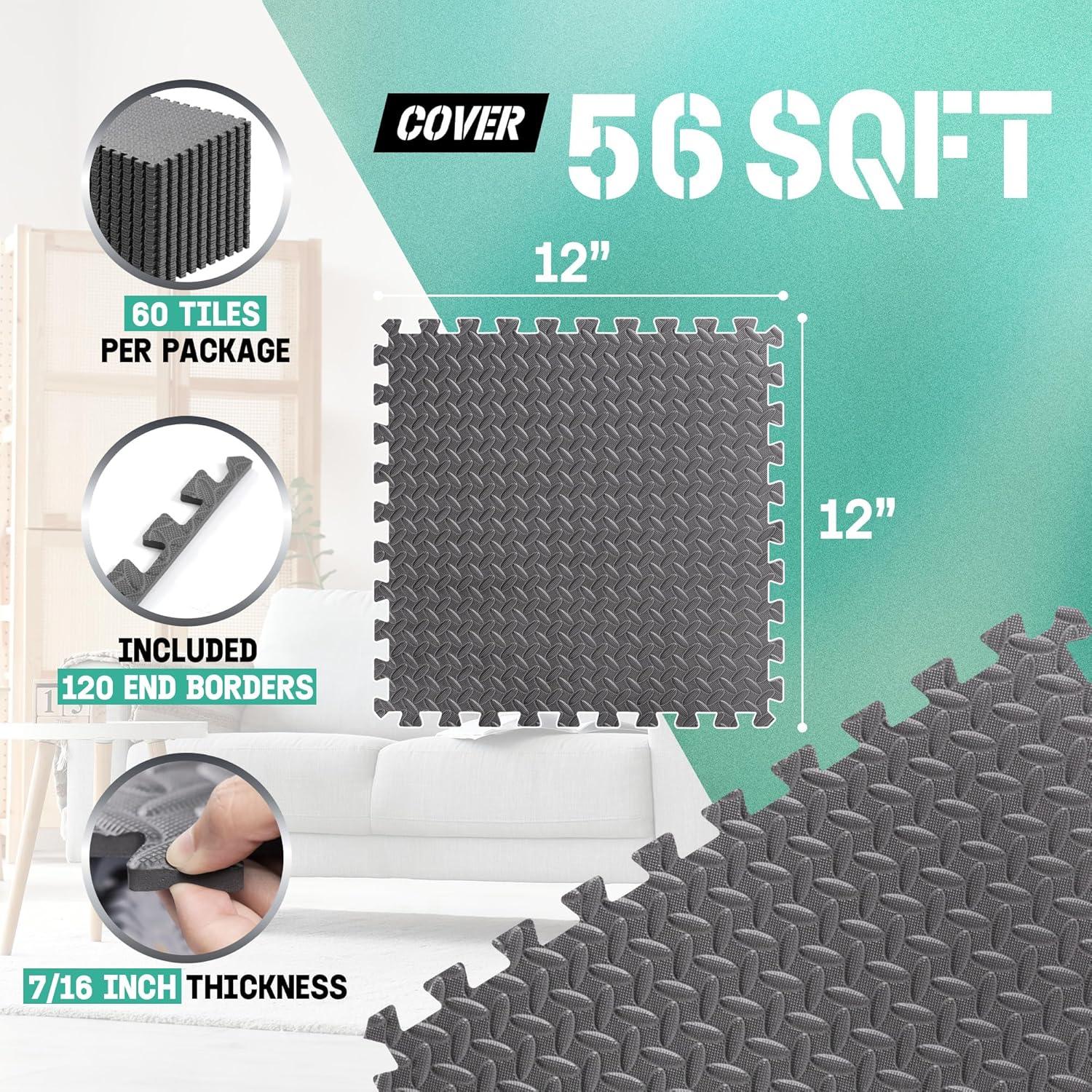 image:imageYes4All EVA Interlocking Mats Puzzle Floor Tiles Foam Floor Padding with Border for Furniture Home Space Living Room Garage 11153299 SQFTGrey
