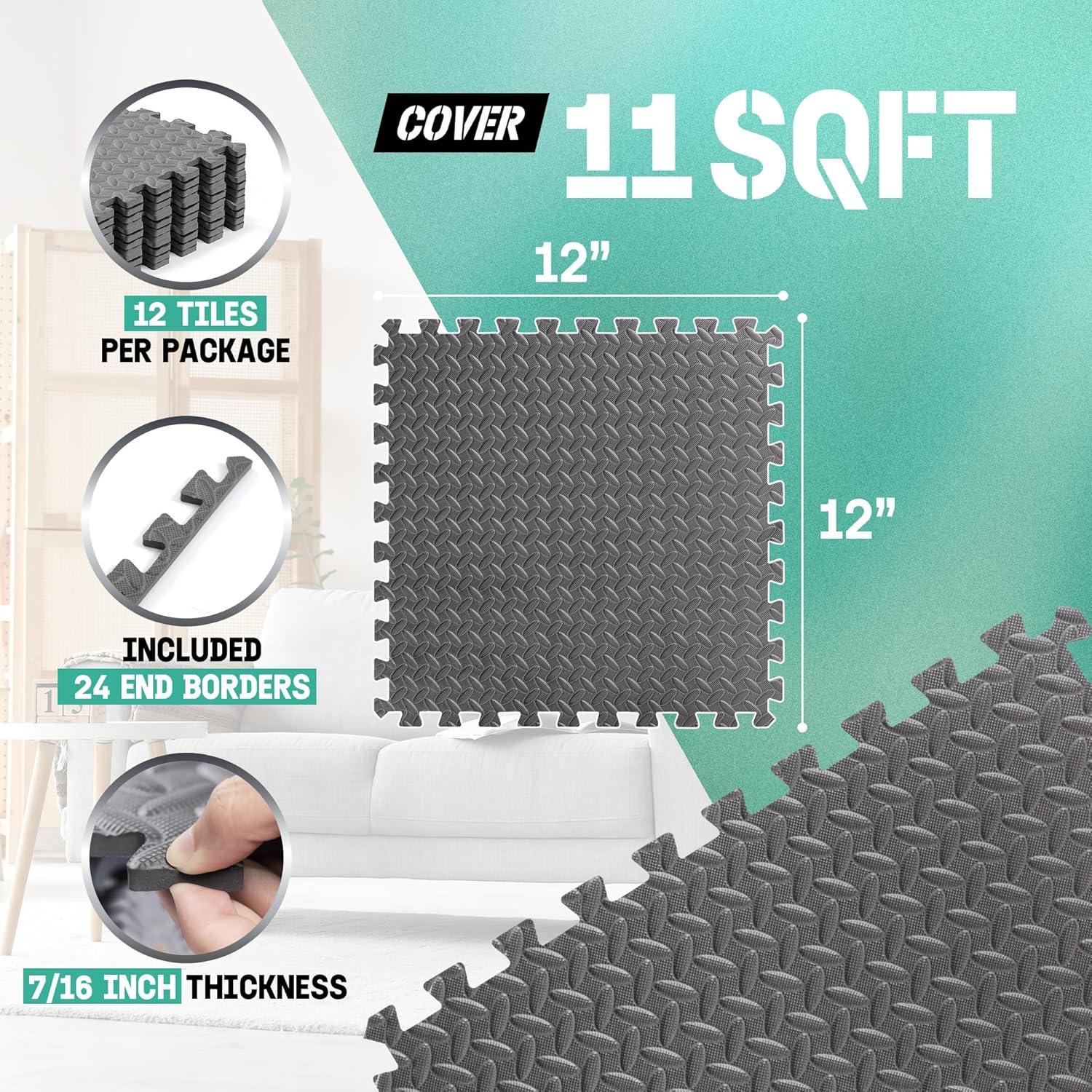 image:imageYes4All EVA Interlocking Mats Puzzle Floor Tiles Foam Floor Padding with Border for Furniture Home Space Living Room Garage 11153299 SQFTGrey