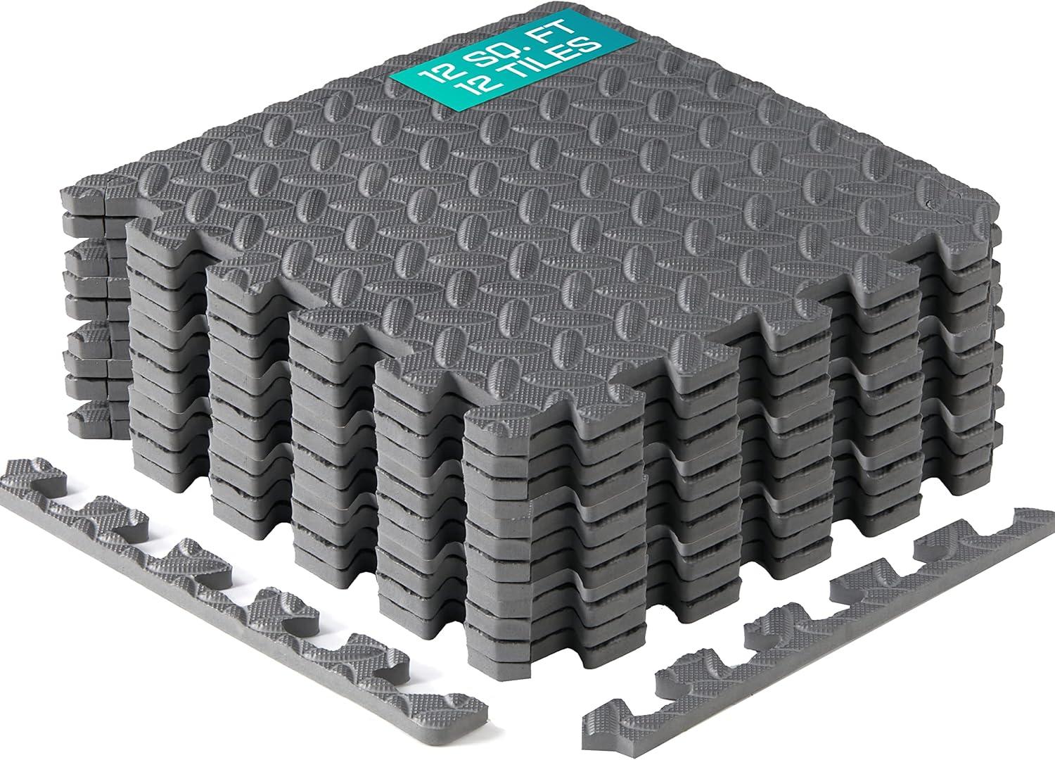 image:imageYes4All EVA Interlocking Mats Puzzle Floor Tiles Foam Floor Padding with Border for Furniture Home Space Living Room Garage 11153299 SQFTGrey