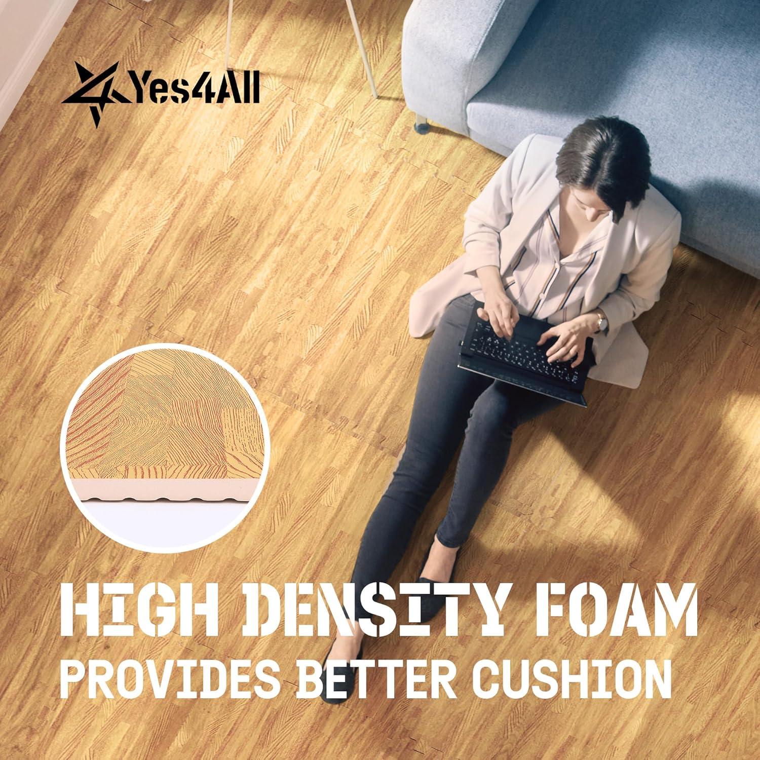 image:imageYes4All EVA Interlocking Mats Puzzle Floor Tiles Foam Floor Padding with Border for Furniture Home Space Living Room Garage 112232 SQFTA Oak Wood Light