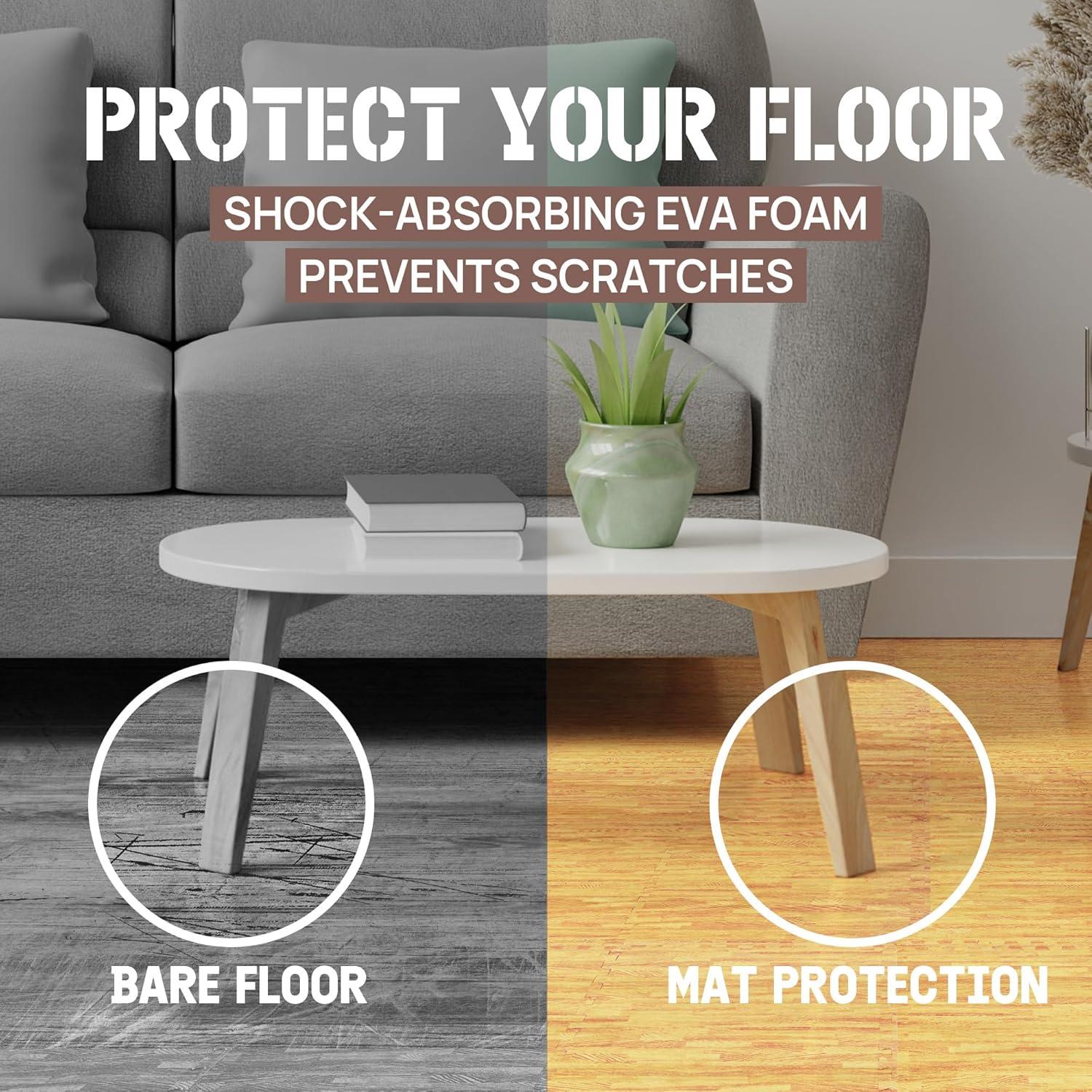 image:imageYes4All EVA Interlocking Mats Puzzle Floor Tiles Foam Floor Padding with Border for Furniture Home Space Living Room Garage 112232 SQFTA Oak Wood Light
