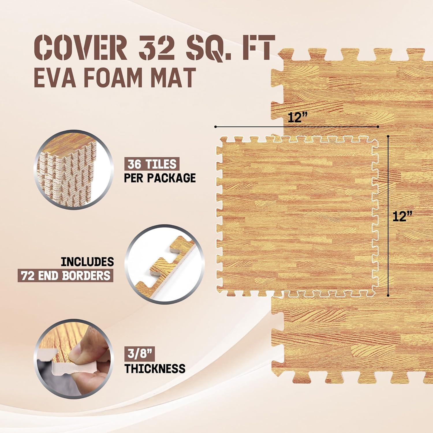image:imageYes4All EVA Interlocking Mats Puzzle Floor Tiles Foam Floor Padding with Border for Furniture Home Space Living Room Garage 112232 SQFTA Oak Wood Light
