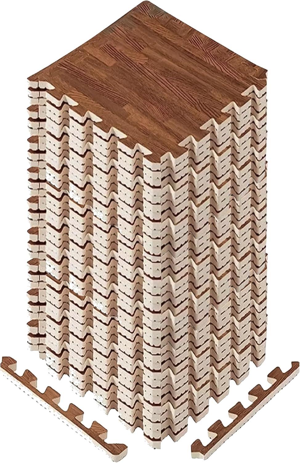 image:imageYes4All EVA Interlocking Mats Puzzle Floor Tiles Foam Floor Padding with Border for Furniture Home Space Living Room Garage 112232 SQFTB Oak Wood Dark