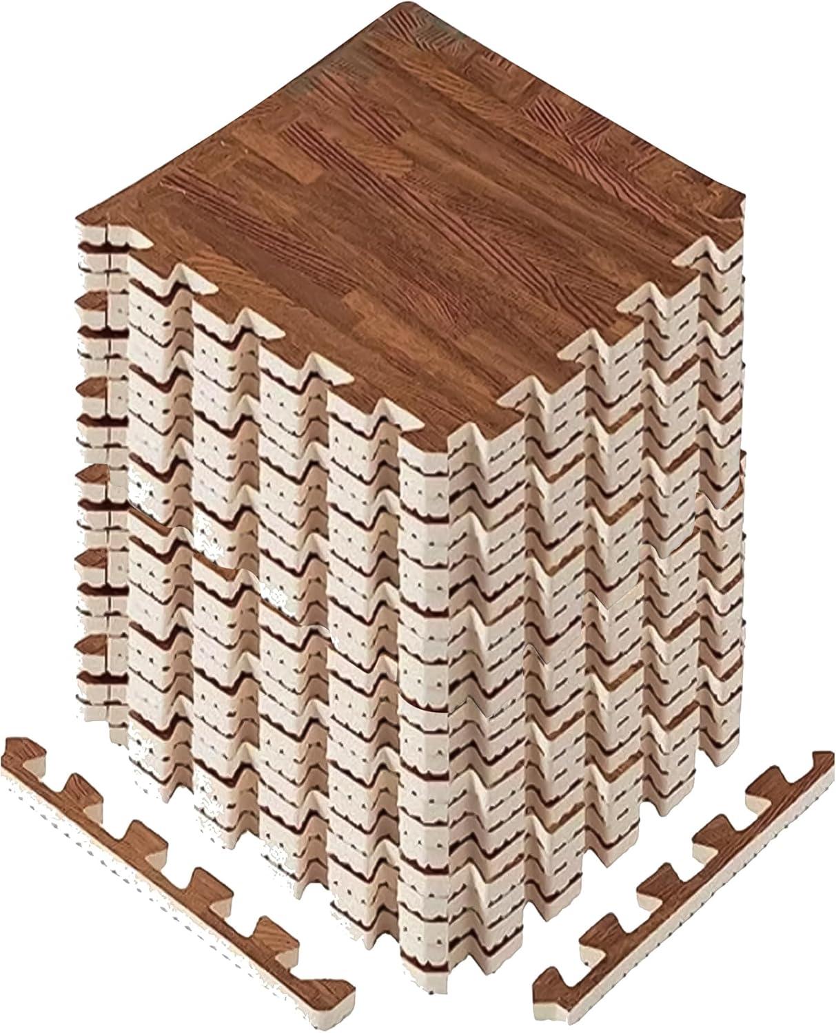 image:imageYes4All EVA Interlocking Mats Puzzle Floor Tiles Foam Floor Padding with Border for Furniture Home Space Living Room Garage 112232 SQFTB Oak Wood Dark