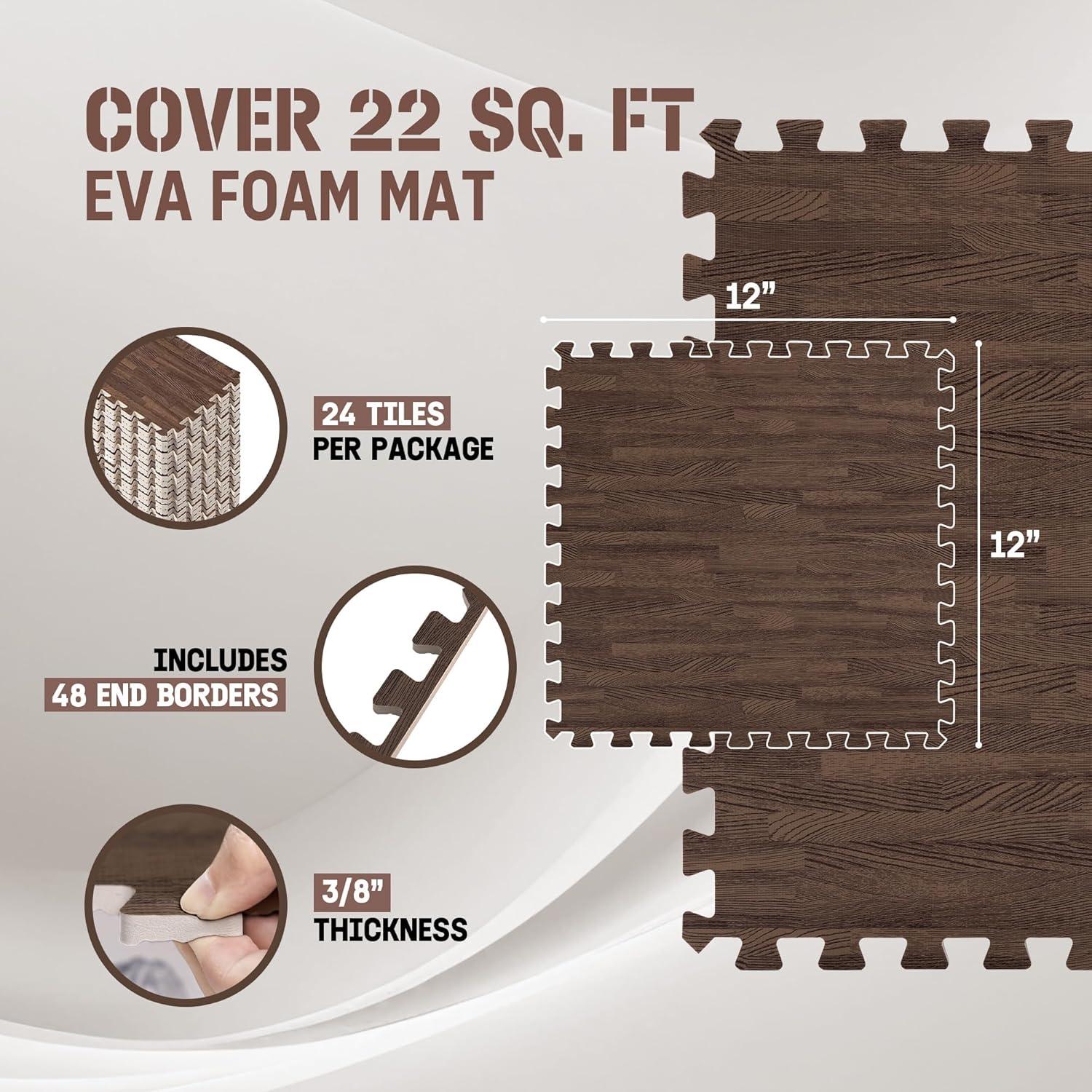 image:imageYes4All EVA Interlocking Mats Puzzle Floor Tiles Foam Floor Padding with Border for Furniture Home Space Living Room Garage 112232 SQFTB Oak Wood Dark