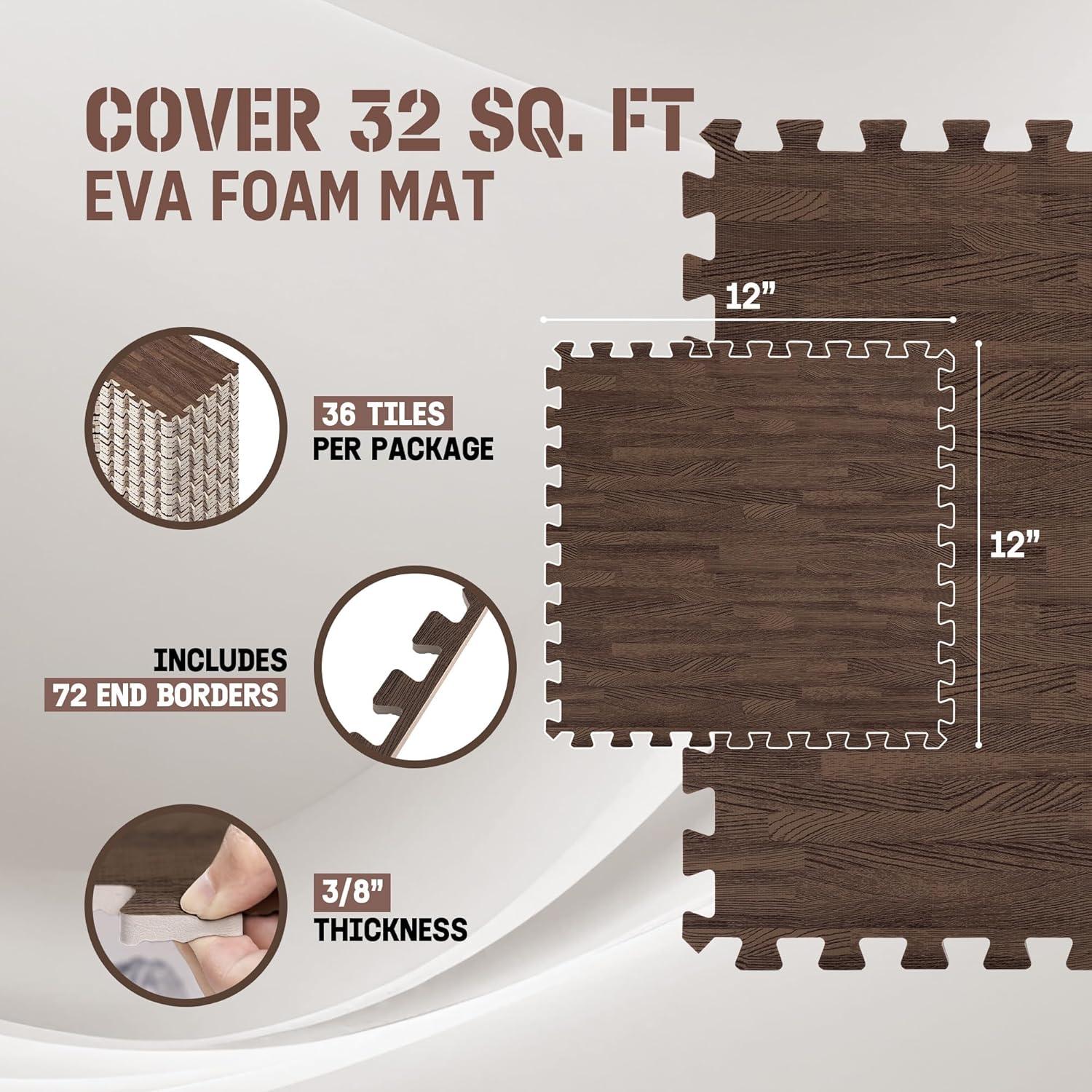 image:imageYes4All EVA Interlocking Mats Puzzle Floor Tiles Foam Floor Padding with Border for Furniture Home Space Living Room Garage 112232 SQFTB Oak Wood Dark
