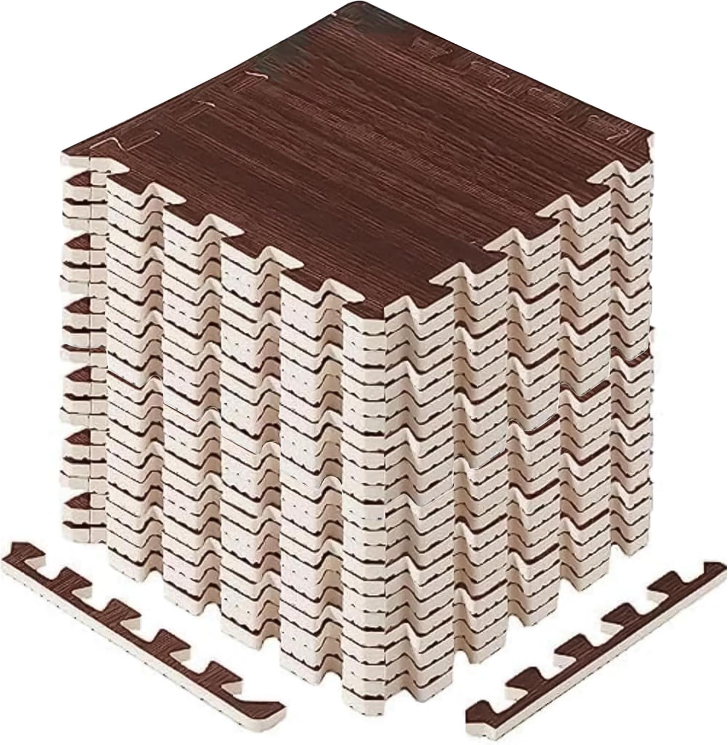 image:imageYes4All EVA Interlocking Mats Puzzle Floor Tiles Foam Floor Padding with Border for Furniture Home Space Living Room Garage 112232 SQFTD Walnut Wood Dark