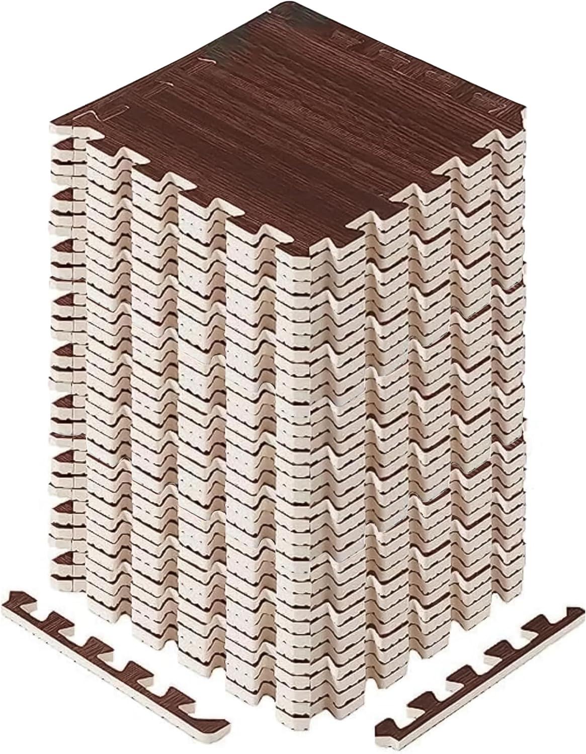 image:imageYes4All EVA Interlocking Mats Puzzle Floor Tiles Foam Floor Padding with Border for Furniture Home Space Living Room Garage 112232 SQFTD Walnut Wood Dark