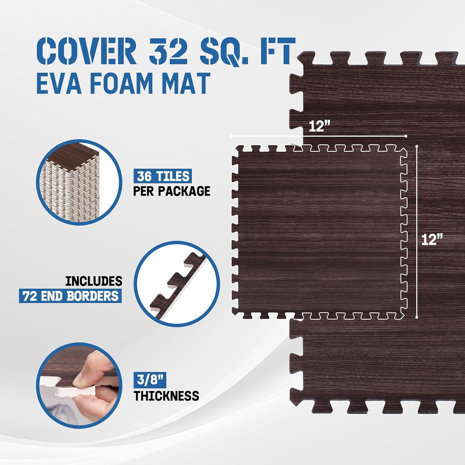 image:imageYes4All EVA Interlocking Mats Puzzle Floor Tiles Foam Floor Padding with Border for Furniture Home Space Living Room Garage 112232 SQFTD Walnut Wood Dark