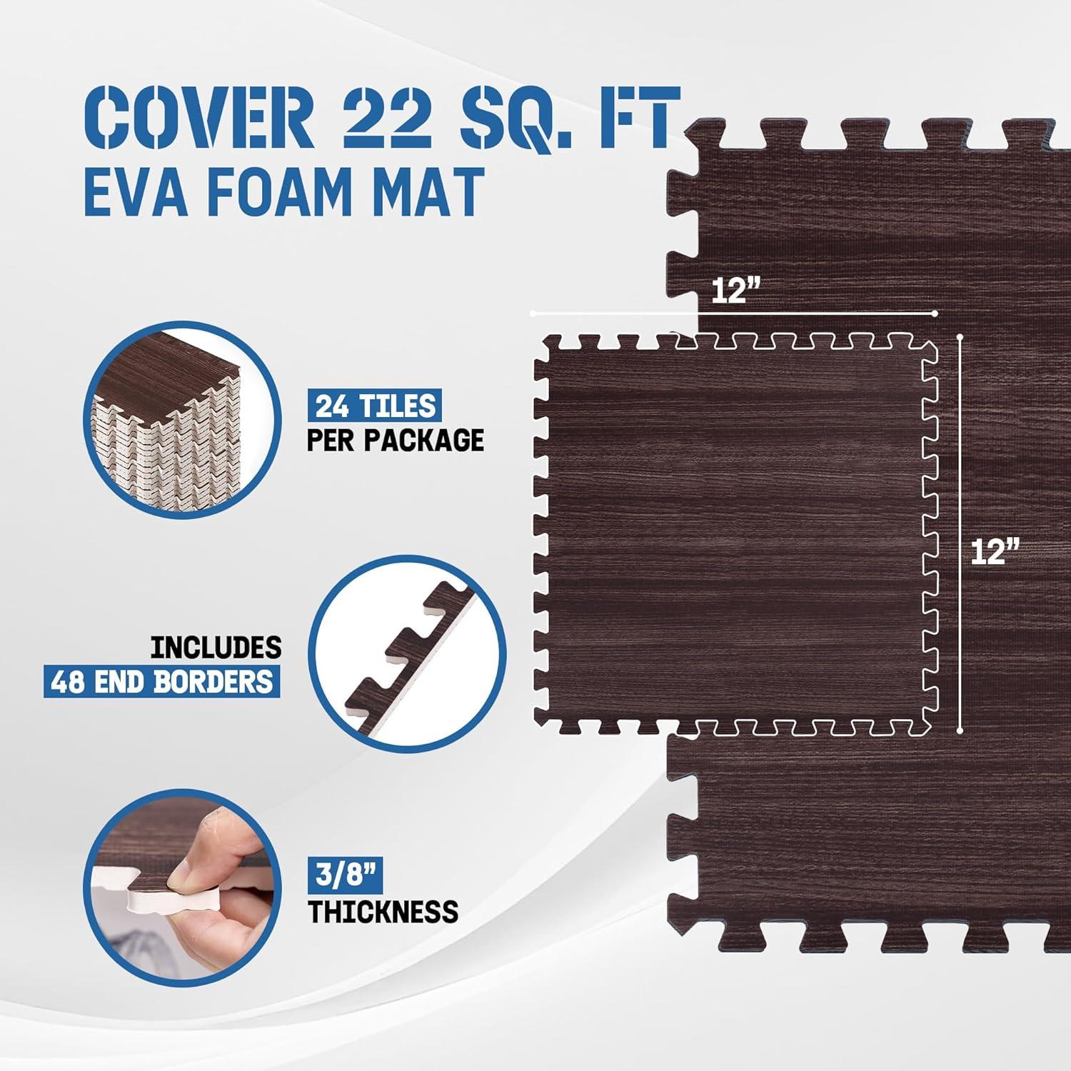 image:imageYes4All EVA Interlocking Mats Puzzle Floor Tiles Foam Floor Padding with Border for Furniture Home Space Living Room Garage 112232 SQFTD Walnut Wood Dark
