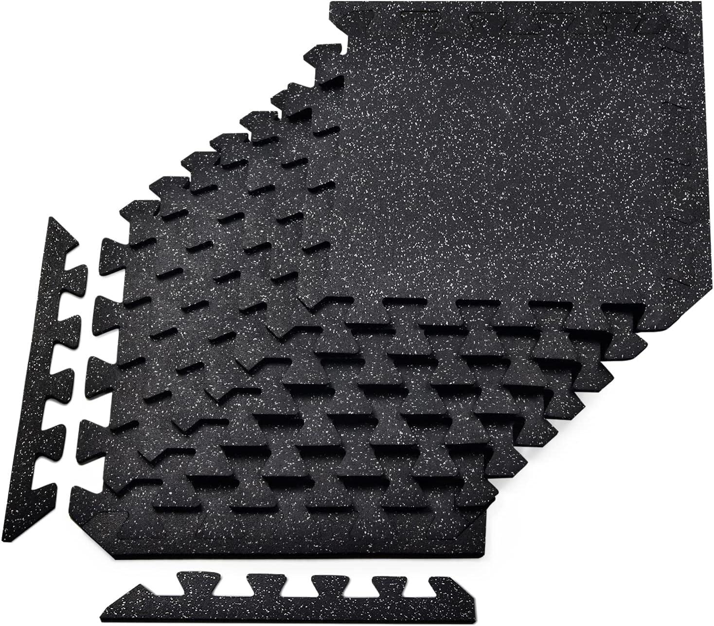 image:imageYes4All Heavy Duty 100 High Density Rubber Floor Tiles Interlocking Mat 6 Pcs 24 SQFT Black BlueGray Dot