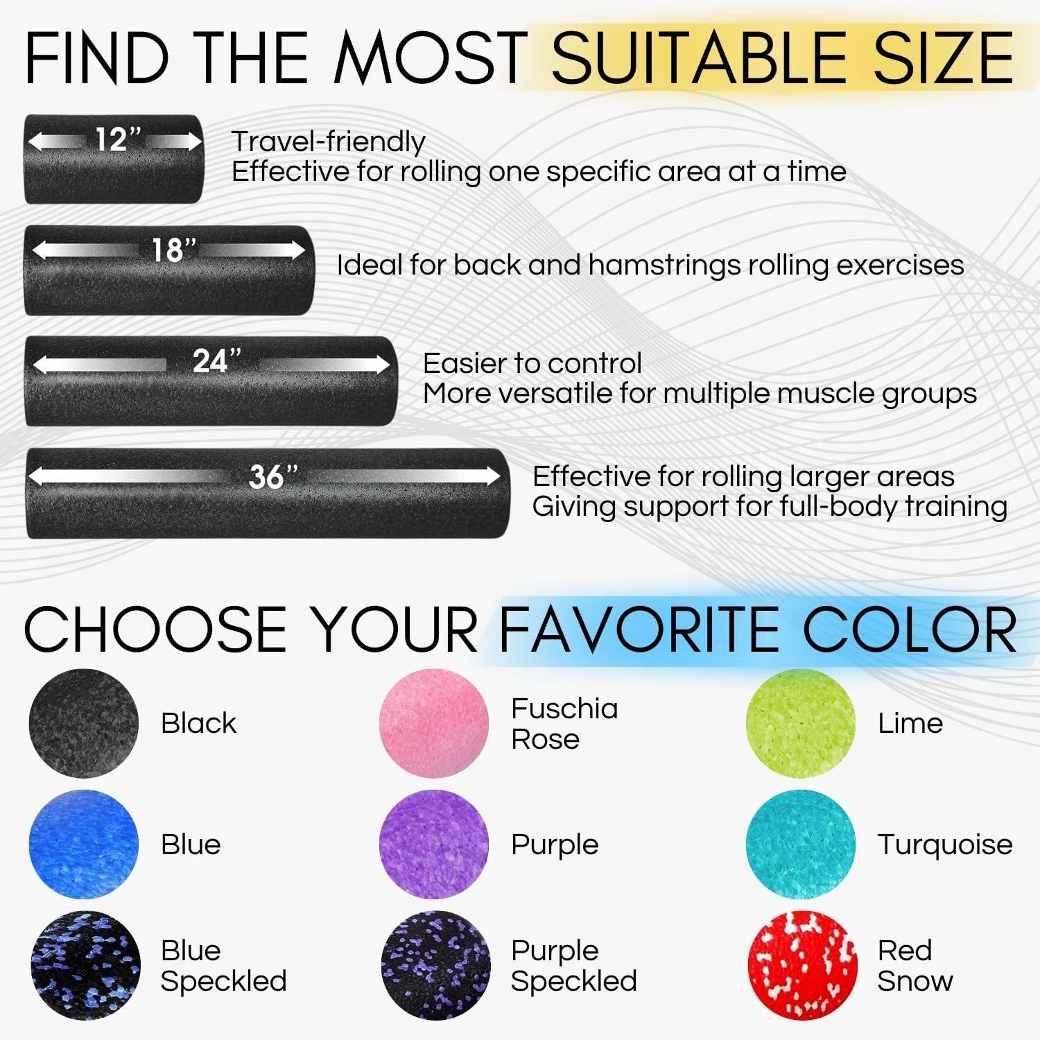 image:imageYes4All HighDensity EPP Round Back Roller Foam Exercise Foam Roller for Yoga Pilates amp Stretching 12 18 24 36 inchB Black