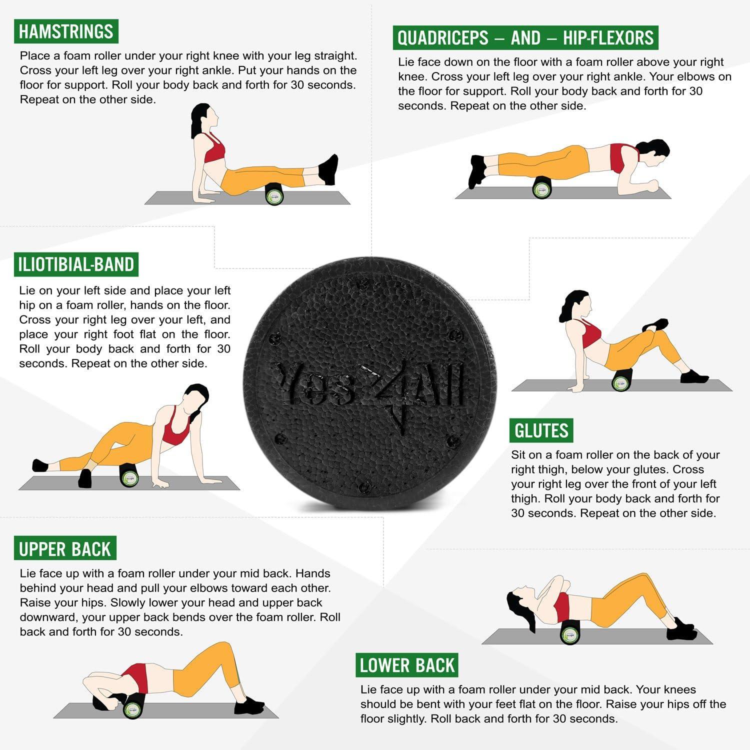 image:imageYes4All HighDensity EPP Round Back Roller Foam Exercise Foam Roller for Yoga Pilates amp Stretching 12 18 24 36 inchBlack