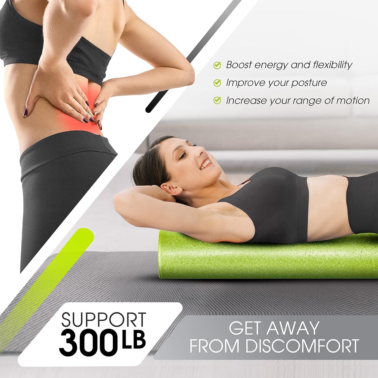 image:imageYes4All HighDensity EPP Round Back Roller Foam Exercise Foam Roller for Yoga Pilates amp Stretching 12 18 24 36 inchLime