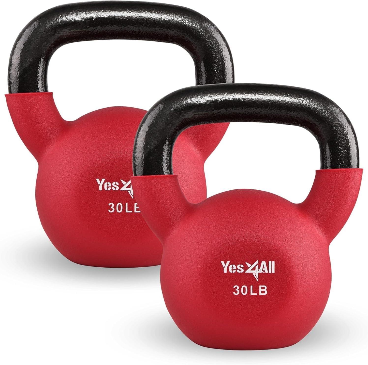 image:imageYes4All Kettlebell 565 LB Neoprene Coated Cast Iron Kettlebells Wide Grip Handle amp Flat Bottom for Swings Squats Deadlifts Push Ups amp Full Body Training at Home Gym Single amp SetH 30LB Ruby