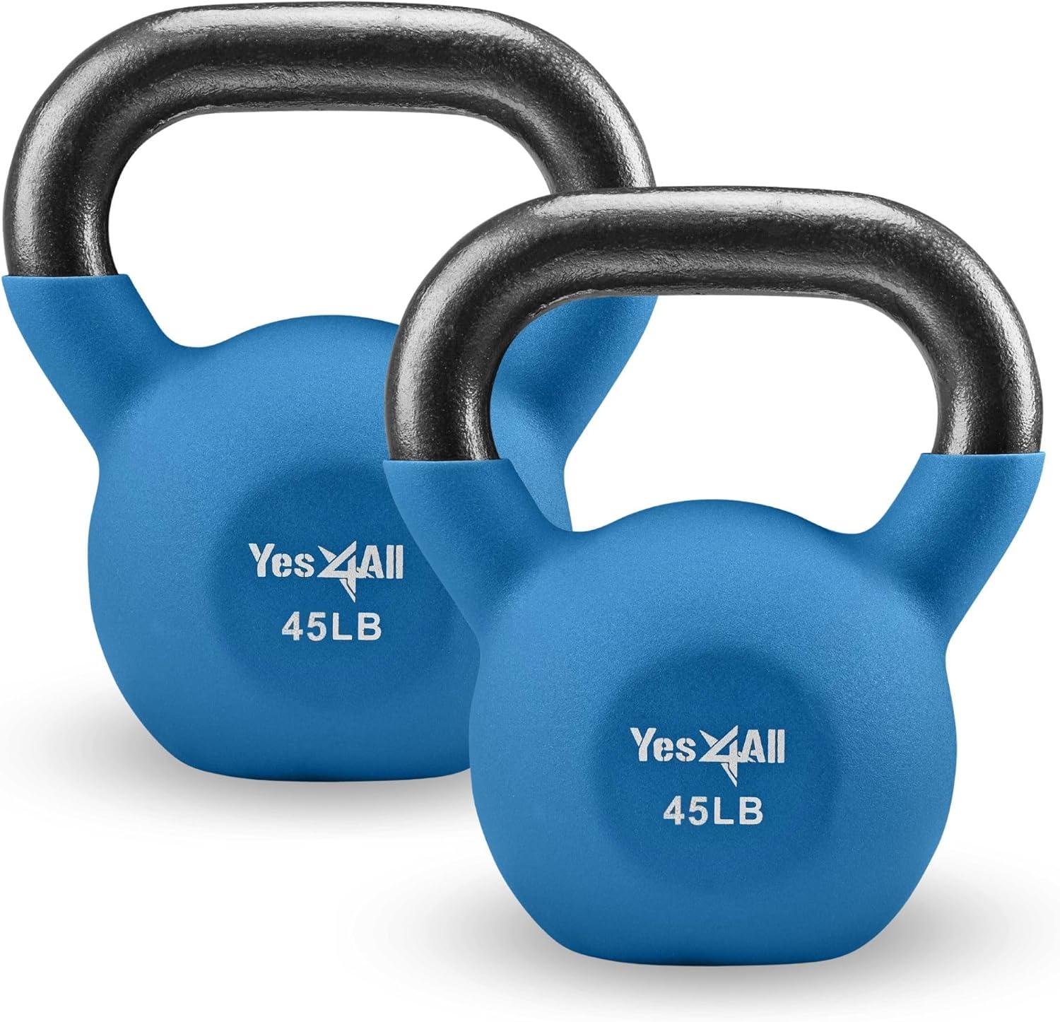 image:imageYes4All Kettlebell 565 LB Neoprene Coated Cast Iron Kettlebells Wide Grip Handle amp Flat Bottom for Swings Squats Deadlifts Push Ups amp Full Body Training at Home Gym Single amp SetJ 45LB Skydiver