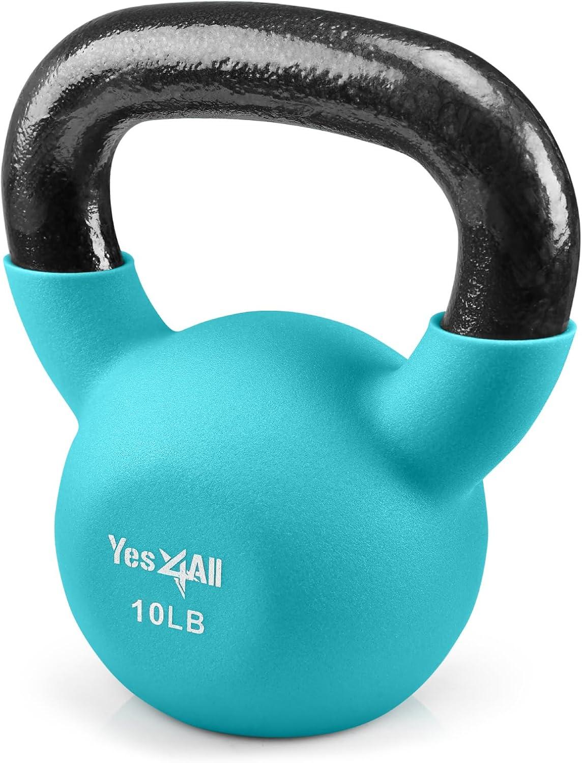 image:imageYes4All Kettlebell 565 LB Neoprene Coated Cast Iron Kettlebells Wide Grip Handle amp Flat Bottom for Swings Squats Deadlifts Push Ups amp Full Body Training at Home Gym Single amp SetB 10LB Peacock Blue