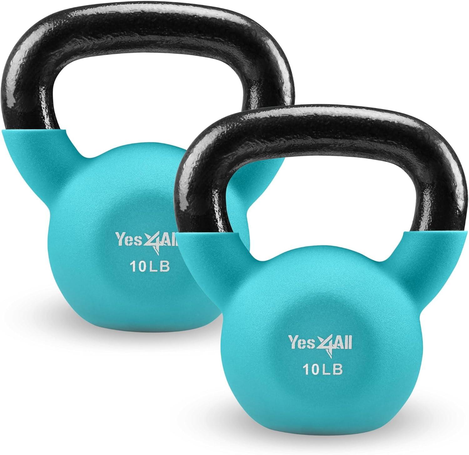 image:imageYes4All Kettlebell 565 LB Neoprene Coated Cast Iron Kettlebells Wide Grip Handle amp Flat Bottom for Swings Squats Deadlifts Push Ups amp Full Body Training at Home Gym Single amp SetB 10LB Peacock Blue