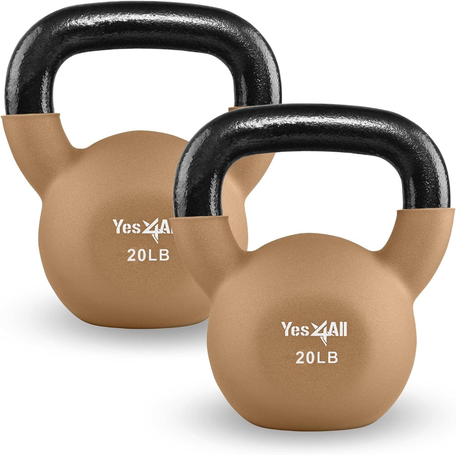 image:imageYes4All Kettlebell 565 LB Neoprene Coated Cast Iron Kettlebells Wide Grip Handle amp Flat Bottom for Swings Squats Deadlifts Push Ups amp Full Body Training at Home Gym Single amp SetF 20LB Iced Latte