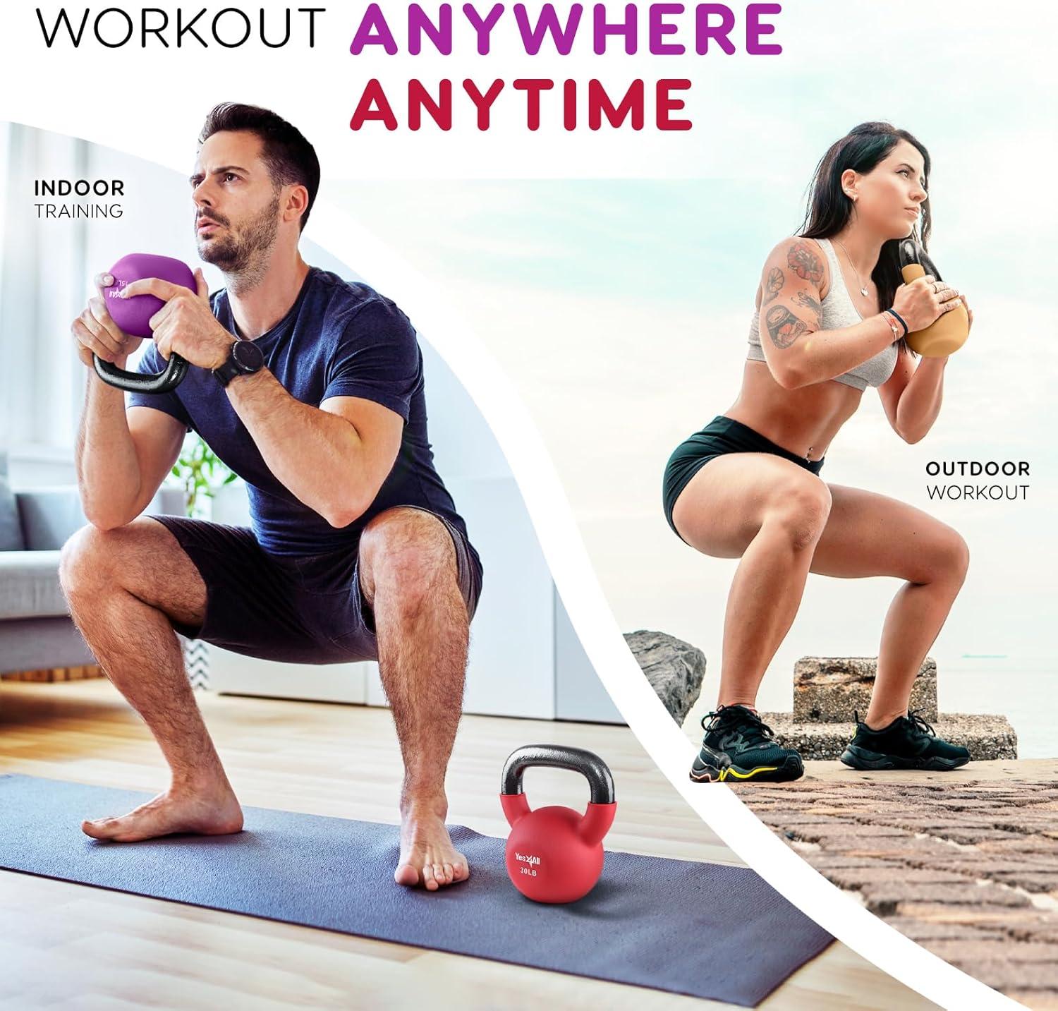image:imageYes4All Kettlebell 565 LB Neoprene Coated Cast Iron Kettlebells Wide Grip Handle amp Flat Bottom for Swings Squats Deadlifts Push Ups amp Full Body Training at Home Gym Single amp SetF 20LB Iced Latte