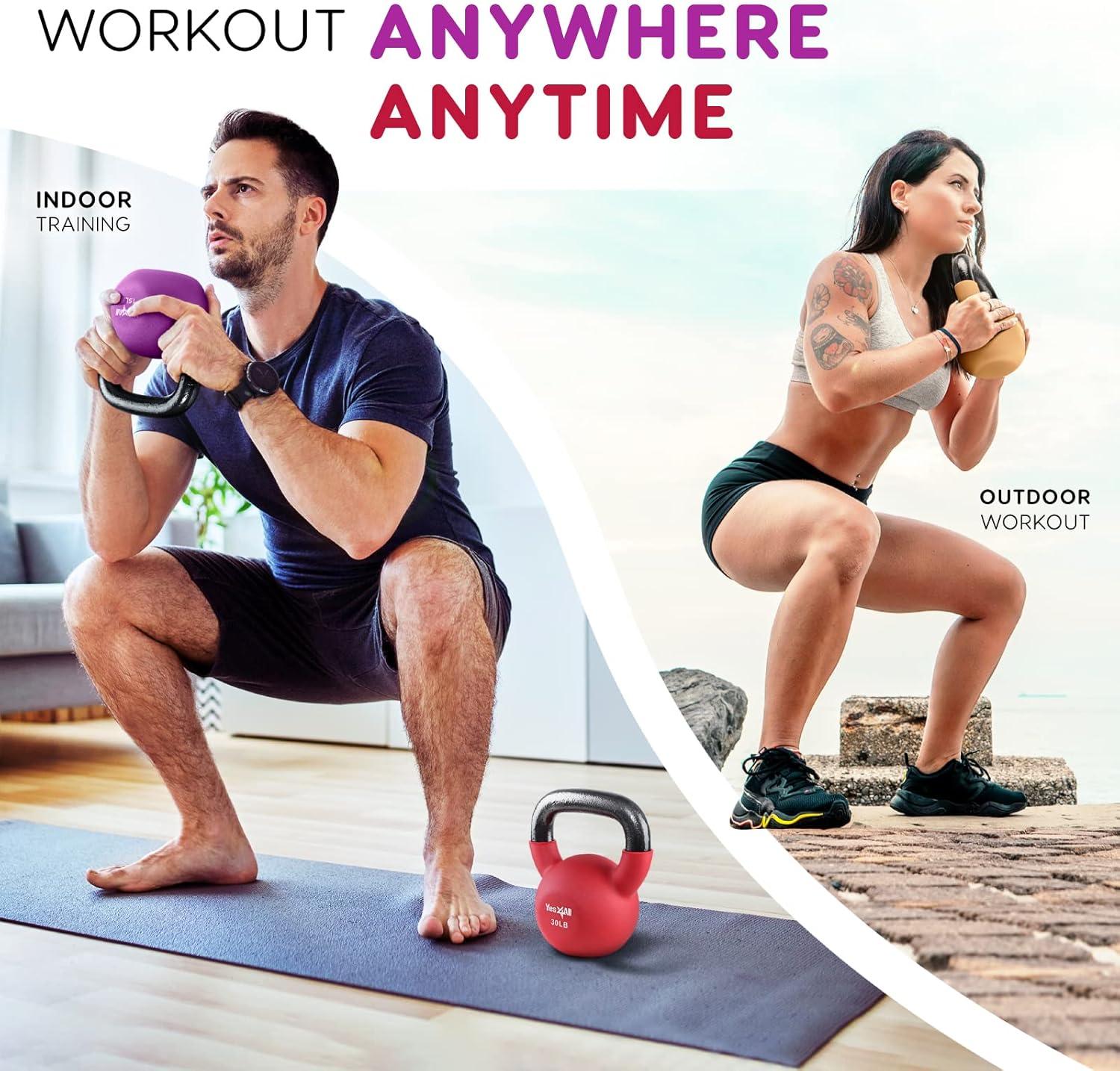 image:imageYes4All Kettlebell 565 LB Neoprene Coated Cast Iron Kettlebells Wide Grip Handle amp Flat Bottom for Swings Squats Deadlifts Push Ups amp Full Body Training at Home Gym Single amp SetB 10LB Peacock Blue