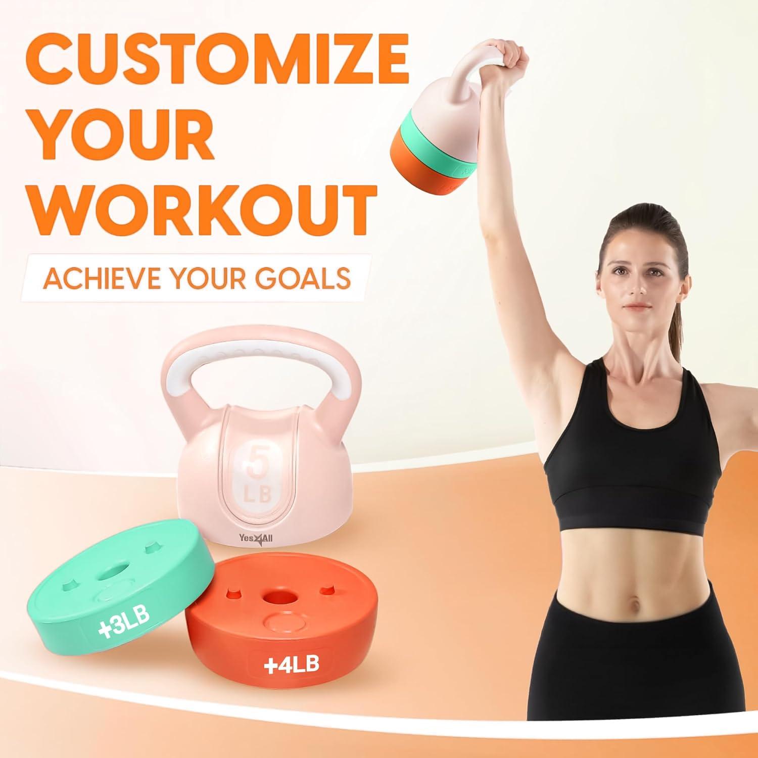 image:imageYes4All Kettlebell Sets Adjustable Kettlebell Set for Strength Training Kettlebells Adjustable Weight for Versatile WorkoutsB Pastel