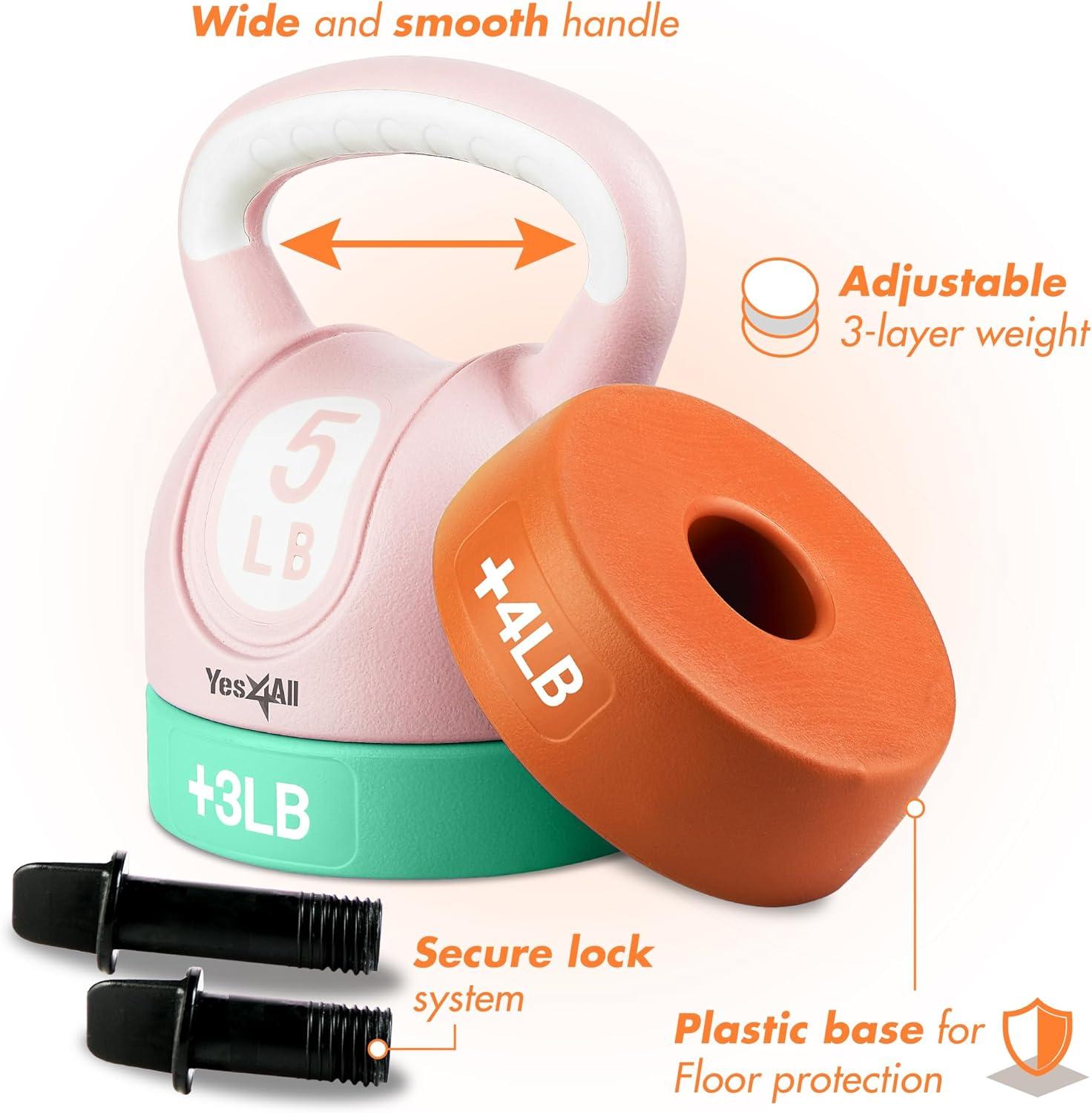 image:imageYes4All Kettlebell Sets Adjustable Kettlebell Set for Strength Training Kettlebells Adjustable Weight for Versatile WorkoutsB Pastel