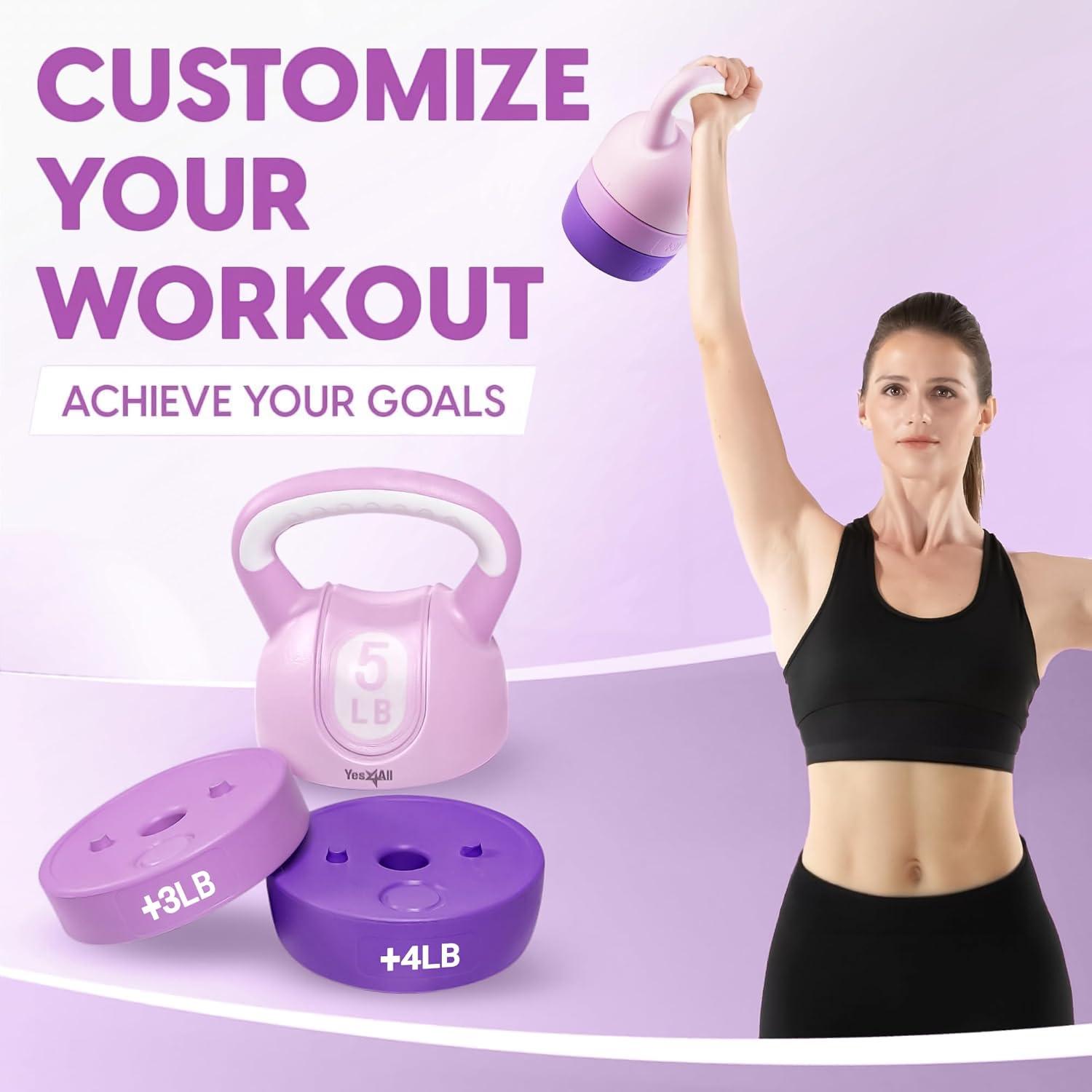 image:imageYes4All Kettlebell Sets Adjustable Kettlebell Set for Strength Training Kettlebells Adjustable Weight for Versatile WorkoutsB Pastel