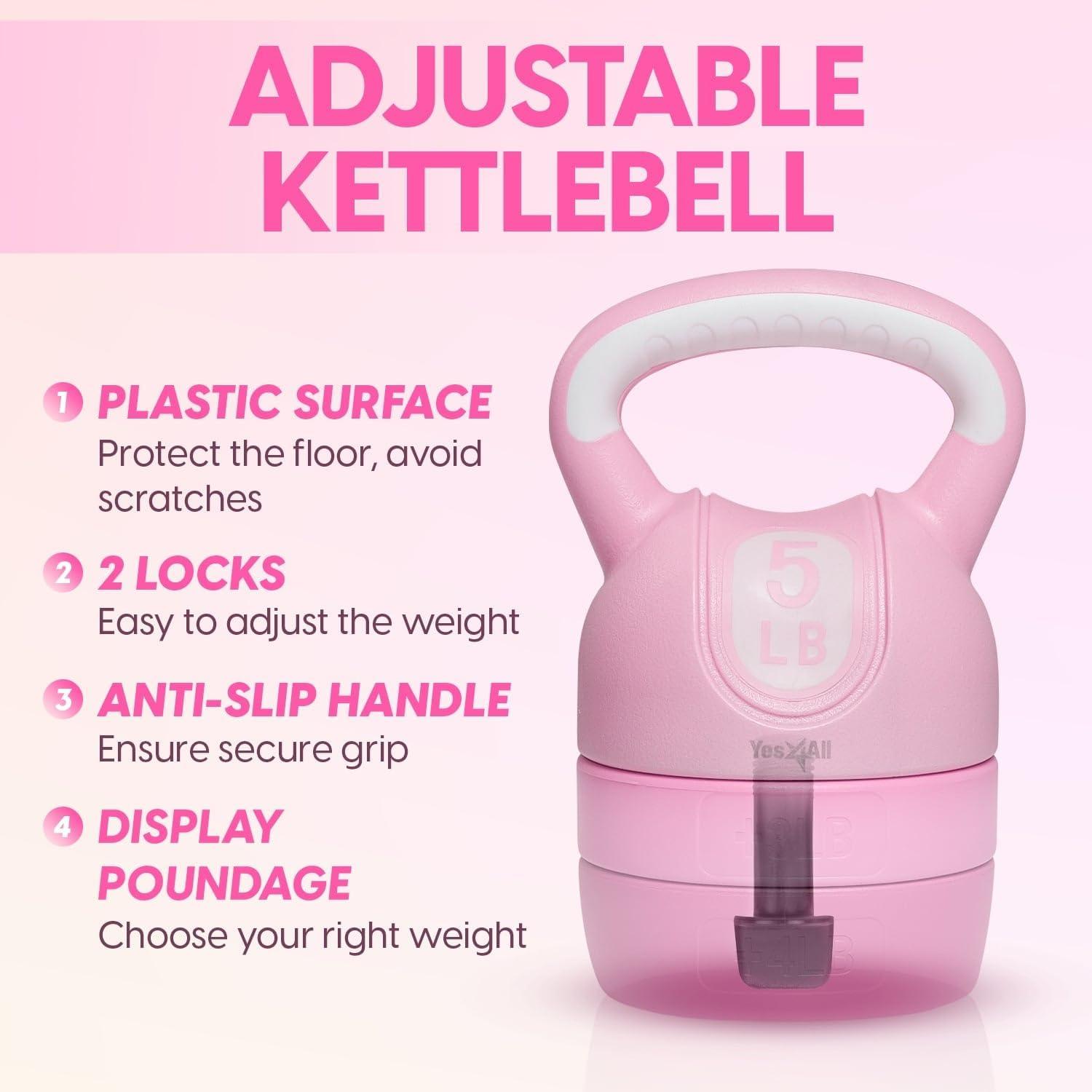 image:imageYes4All Kettlebell Sets Adjustable Kettlebell Set for Strength Training Kettlebells Adjustable Weight for Versatile WorkoutsC Pink