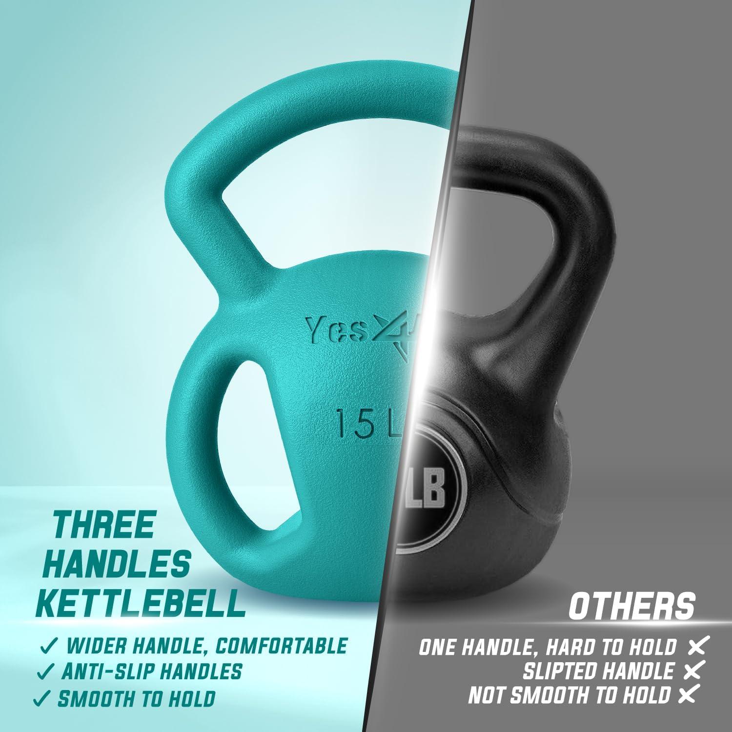 image:imageYes4All Kettlebell Strength Training Kettlebells for Women Wide Multigrip Textured Handle for Home Gym Exercises amp Full Body Workout Single 525 lb amp Set of 1015 lbF 10 15LB PinkGreen